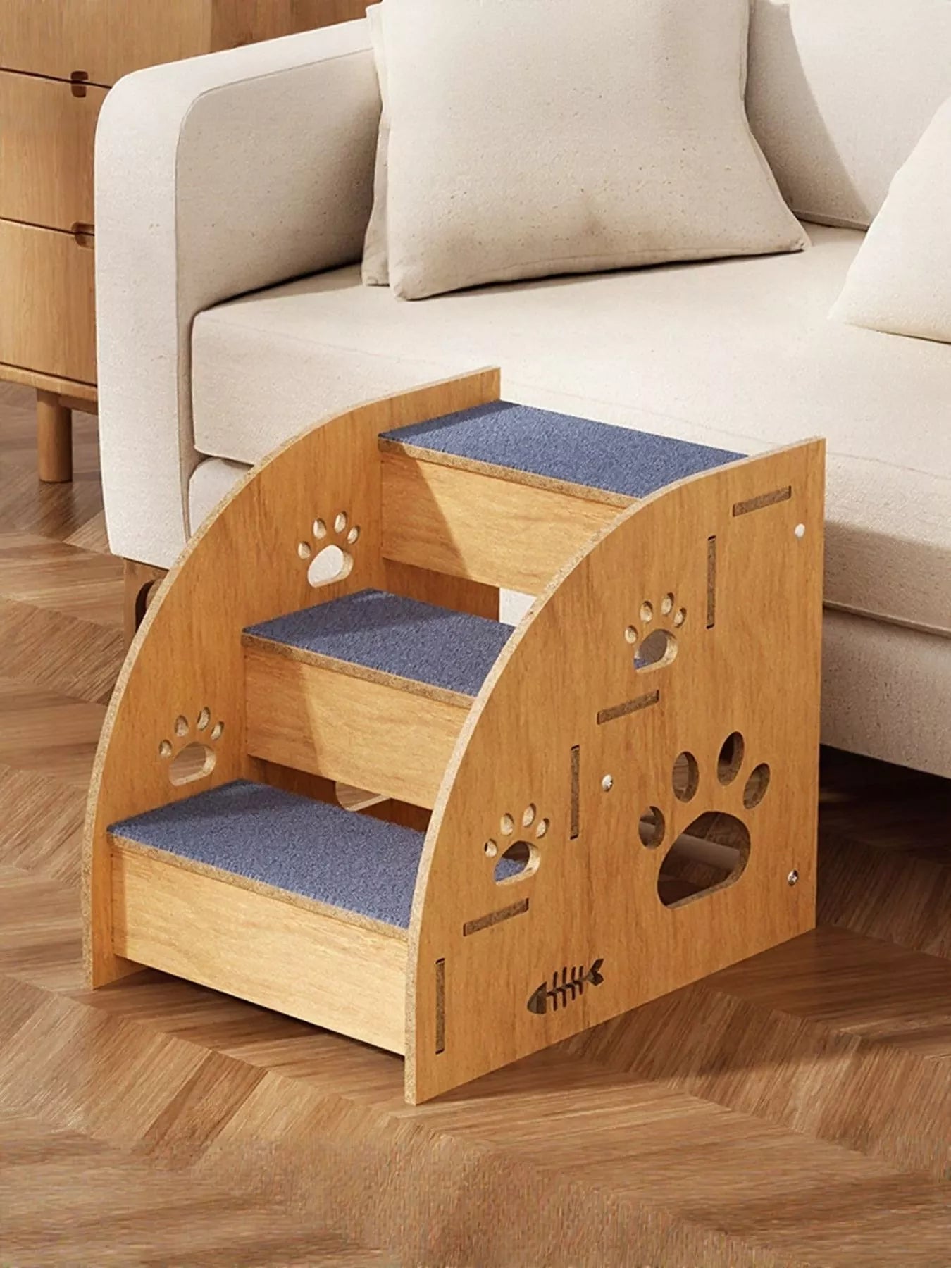 Wooden Pet Stairs with Paw Prints