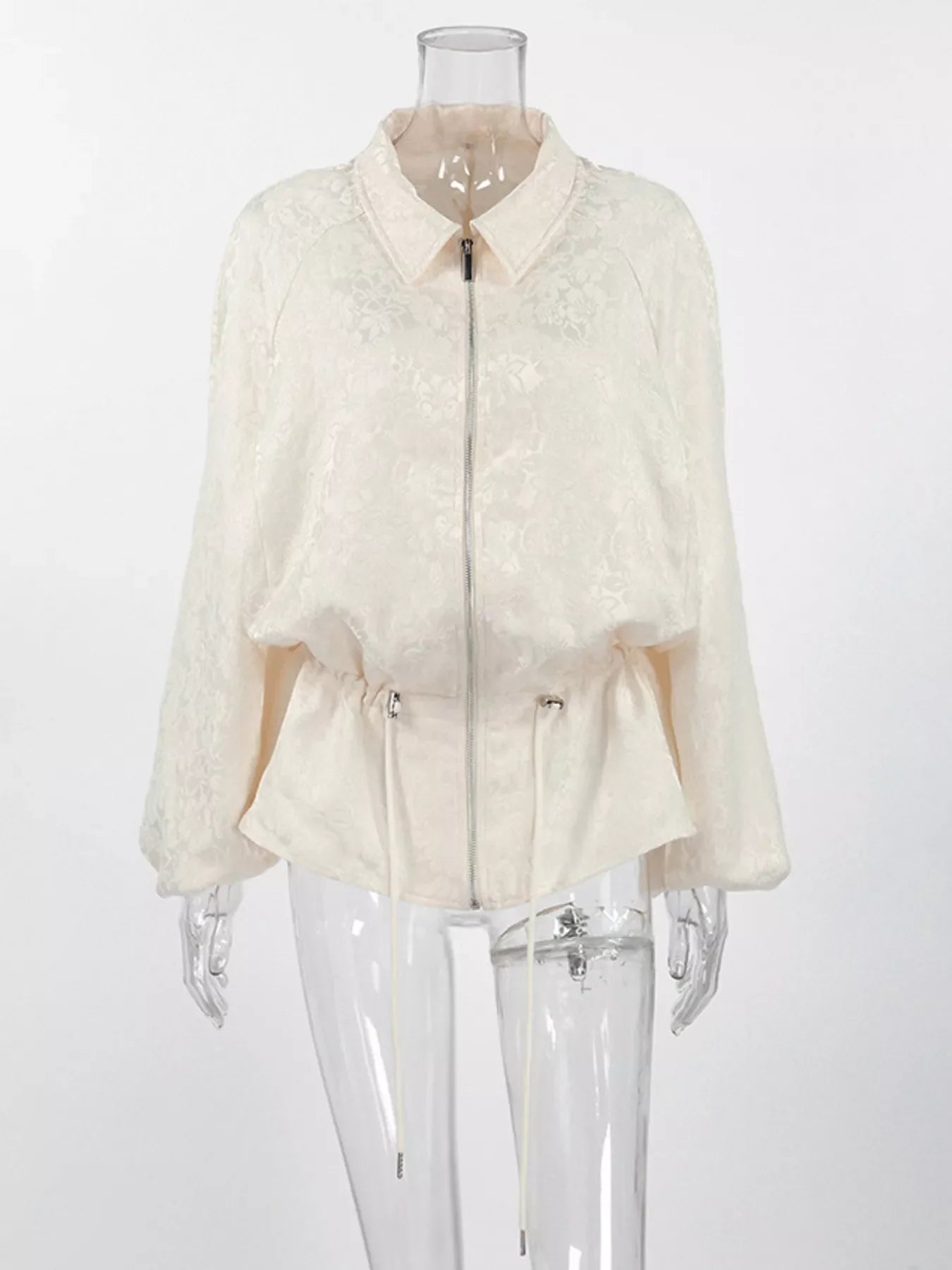 Jacquard Bomber Jacket with Drawstring Waist