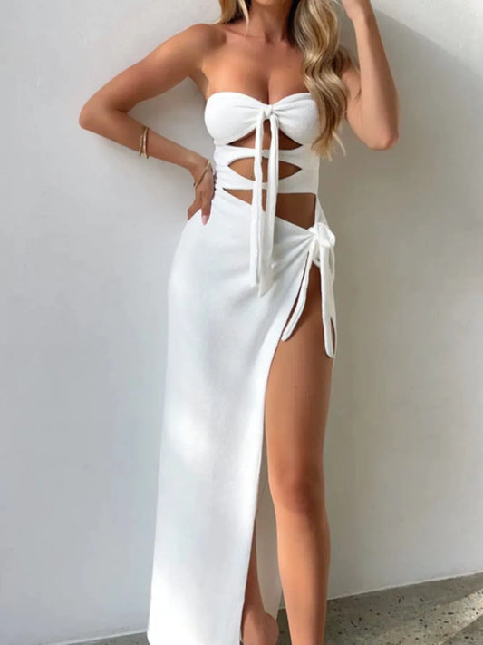 Cutout Split Sweetheart Neck Tube Dress