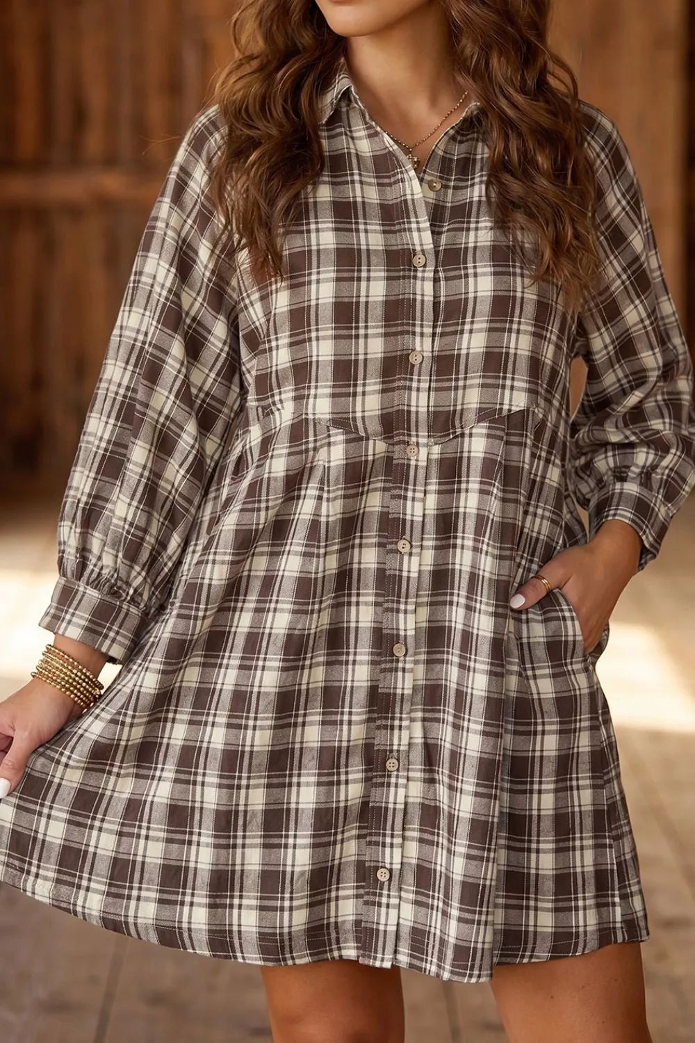 Plaid Long Sleeve Short Shift Mini Dress