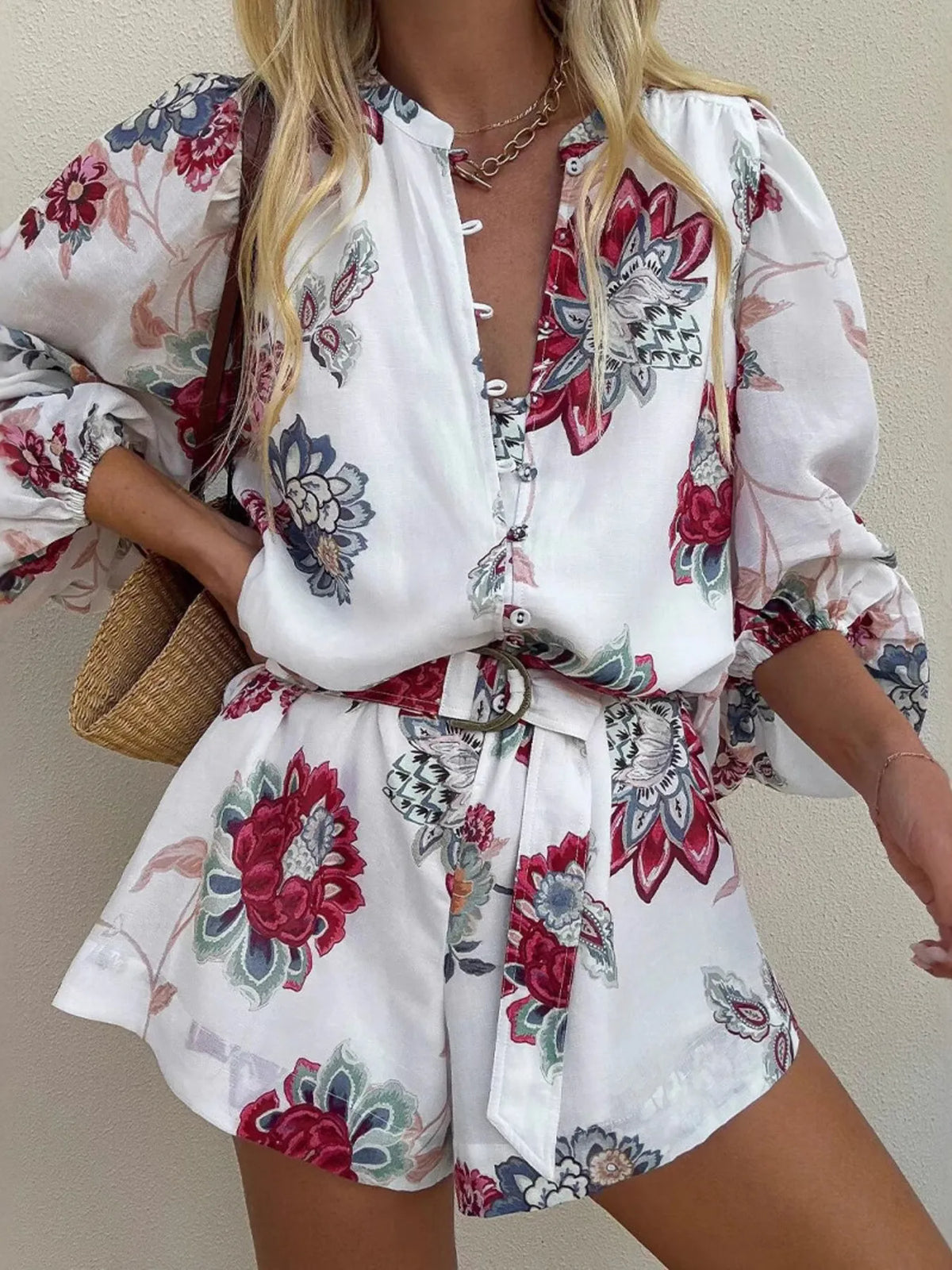 Floral Print Long Sleeve Romper