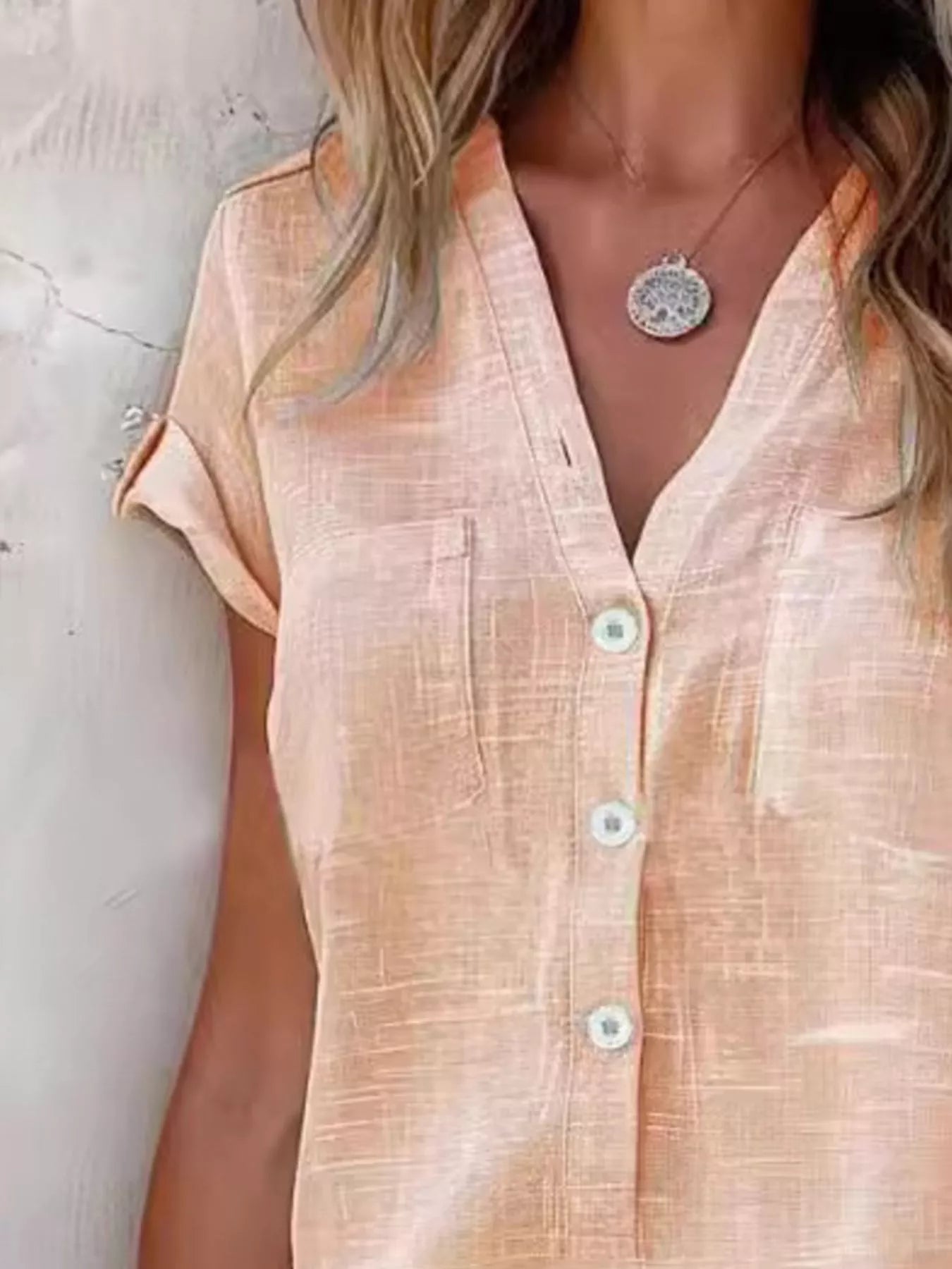 Full Size Casual V-Neck Button-Up Top Plus Size