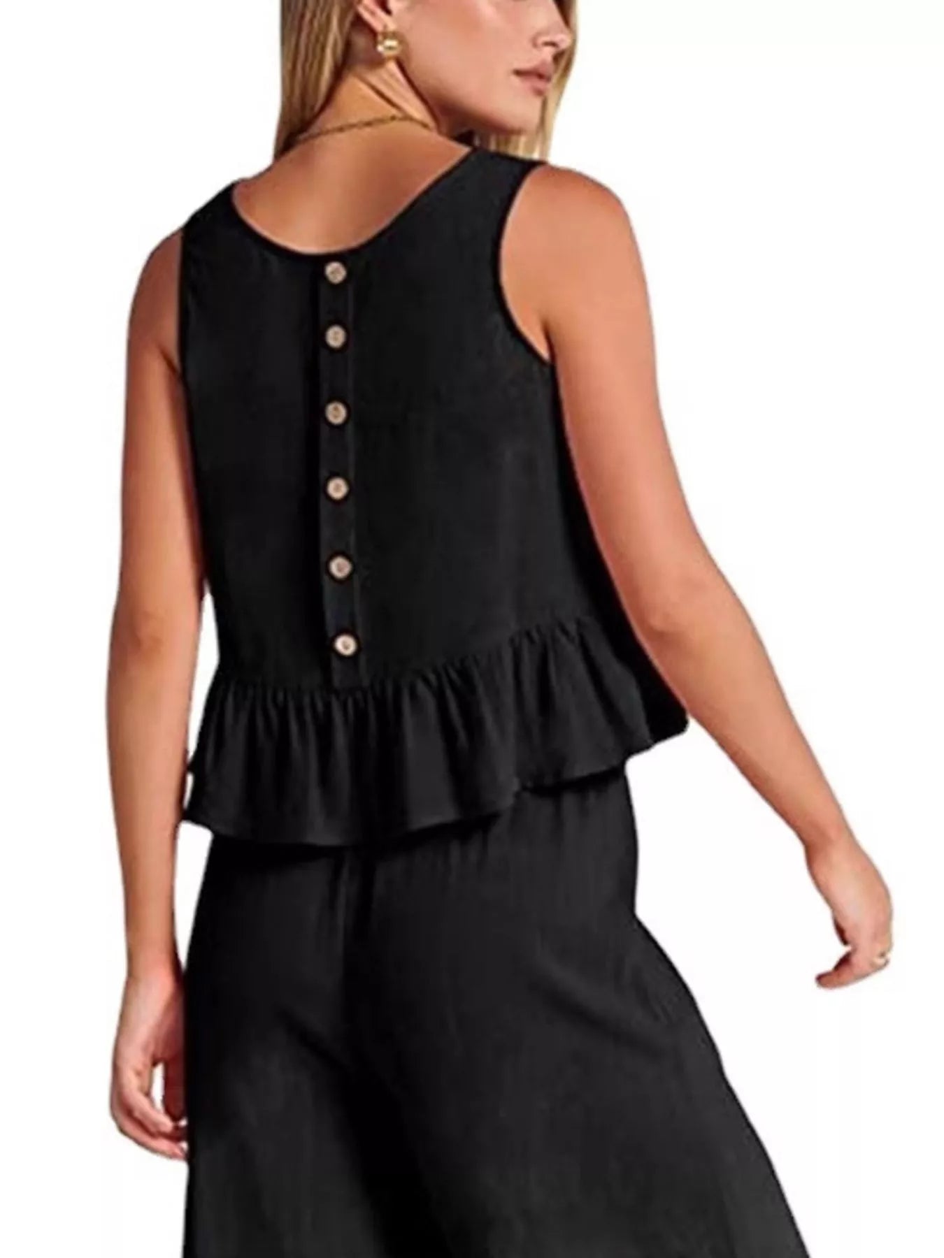 Full Size Ruffled Hem Sleeveless Top and Wide-Leg Pants Set Plus Size