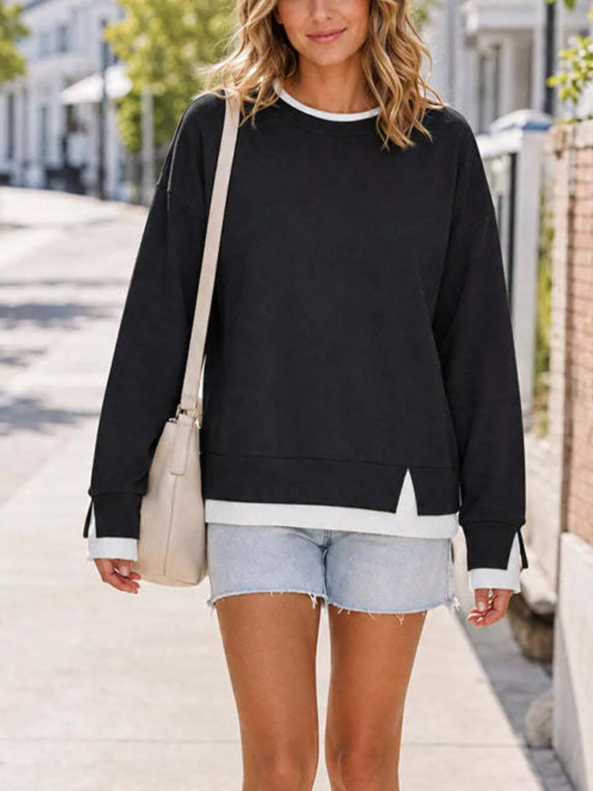 Crewneck Sweatshirt with Contrast Ribbed Trim