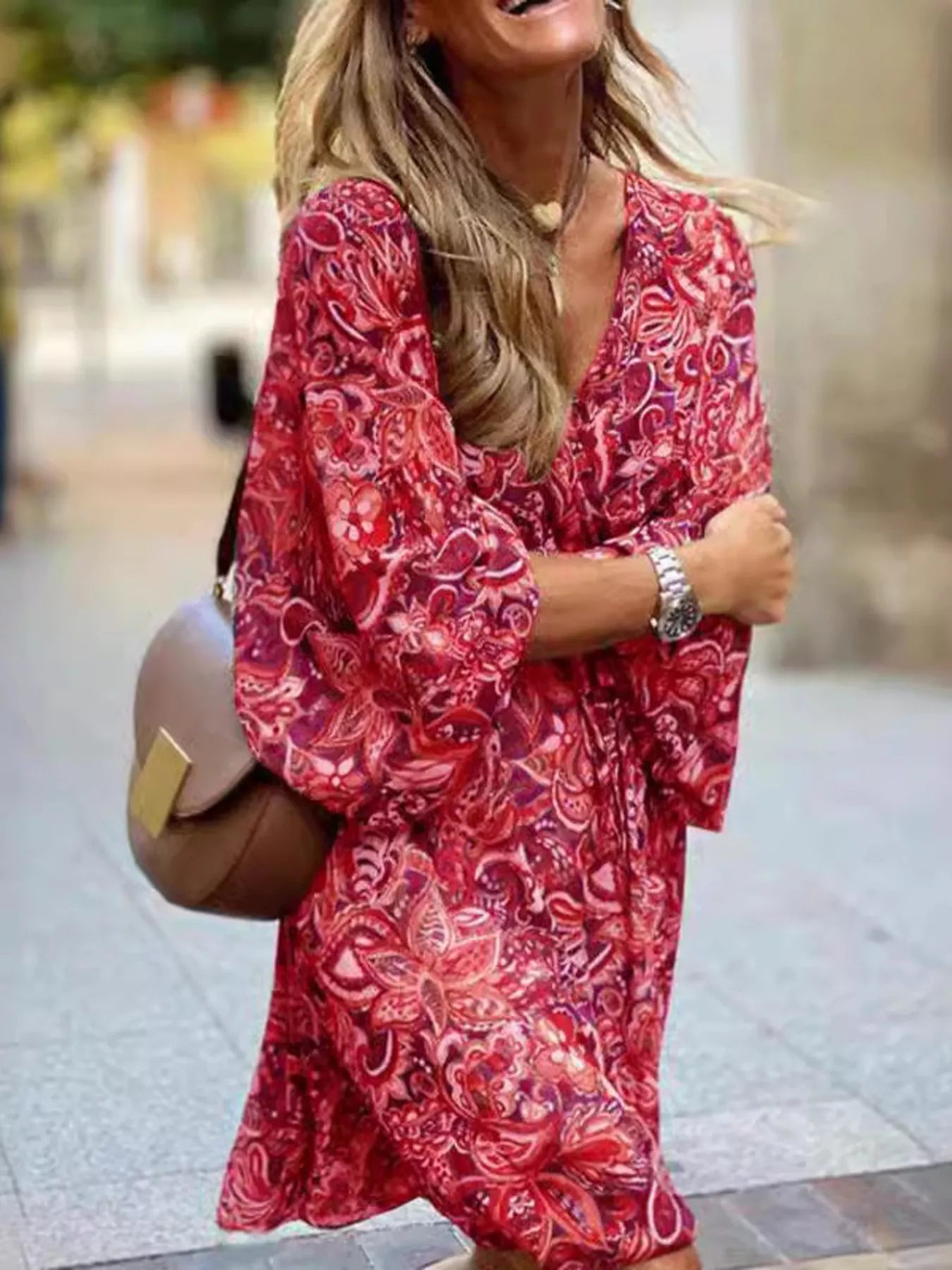 Full Size Paisley Print Long Sleeve Mini Dress Plus Size