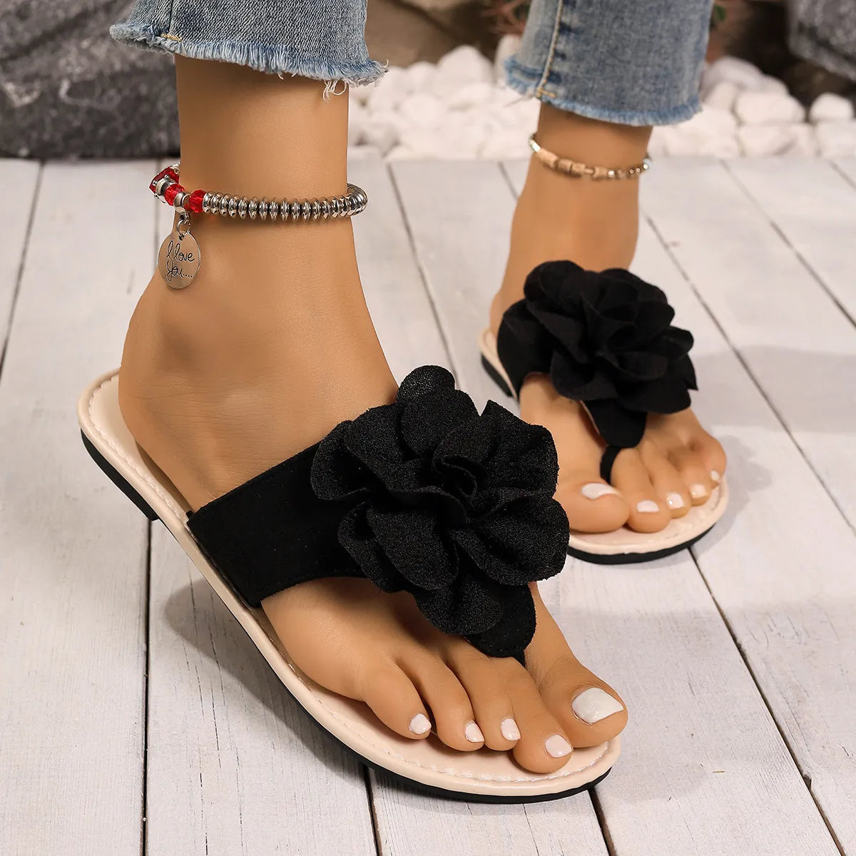 Flower Toe Post Flats Sandals