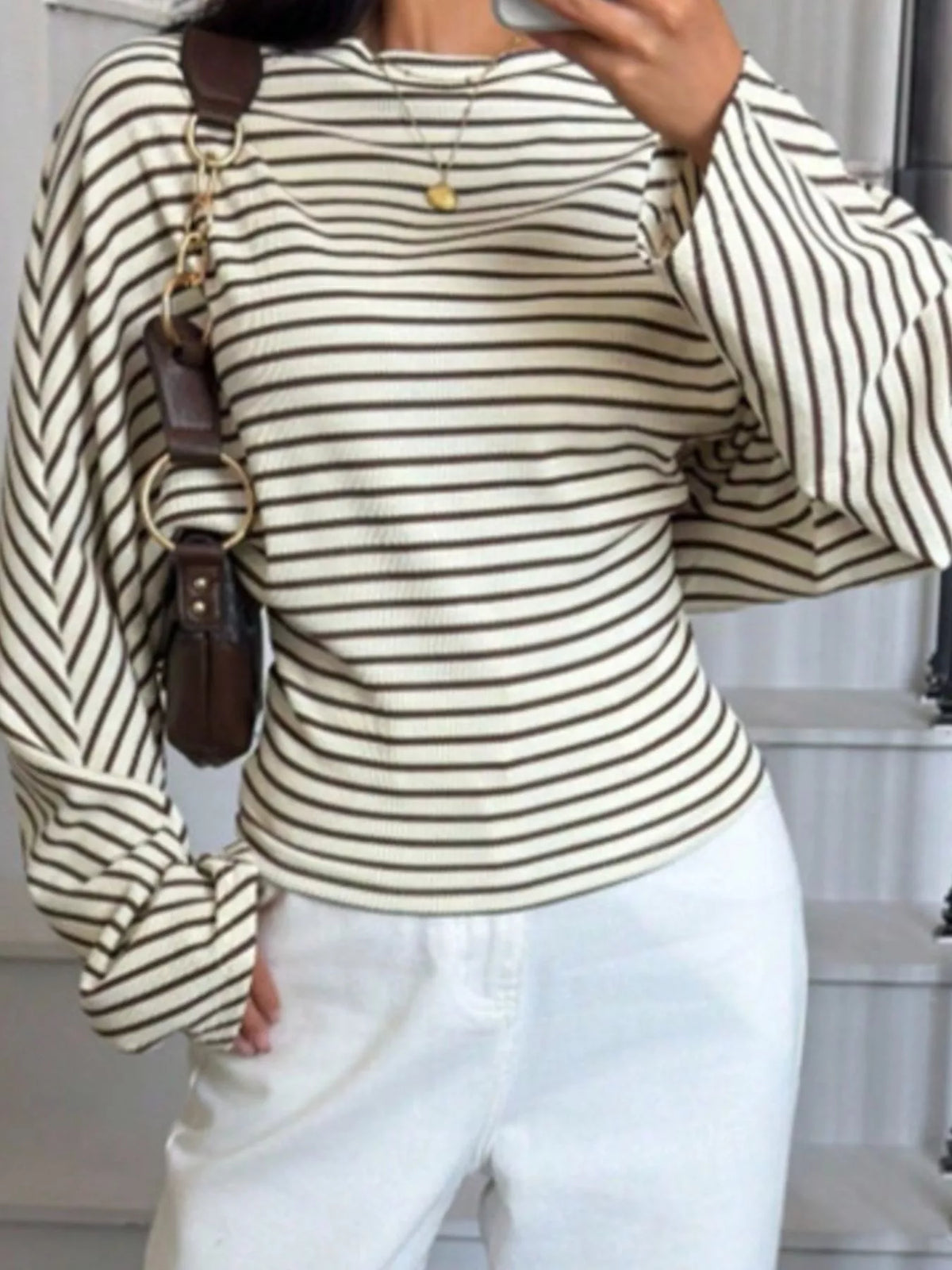 Casual Striped Long Sleeve Batwing T-Shirt