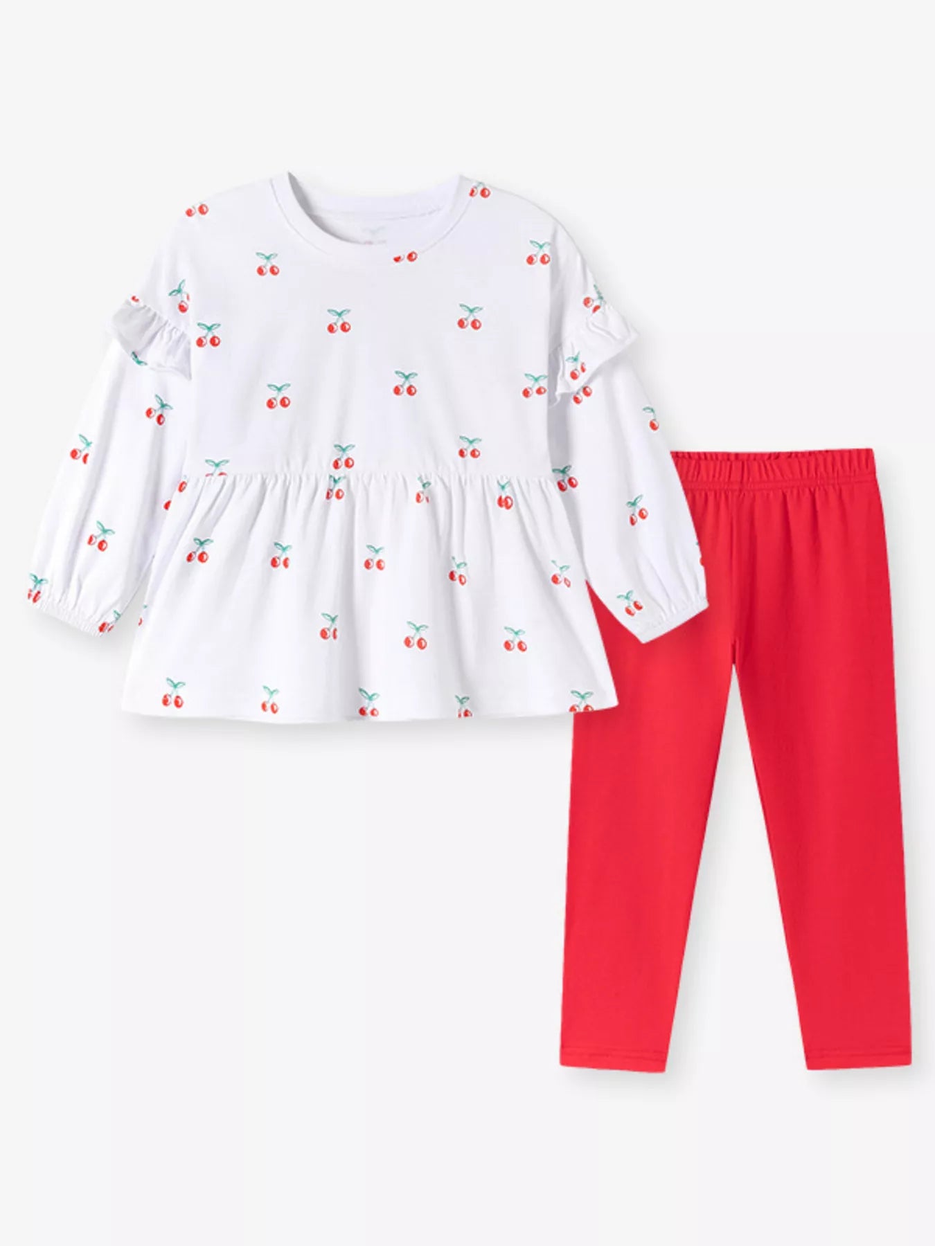 Children's Cherry Print Ruffle Sleeve Top and Leggings Set