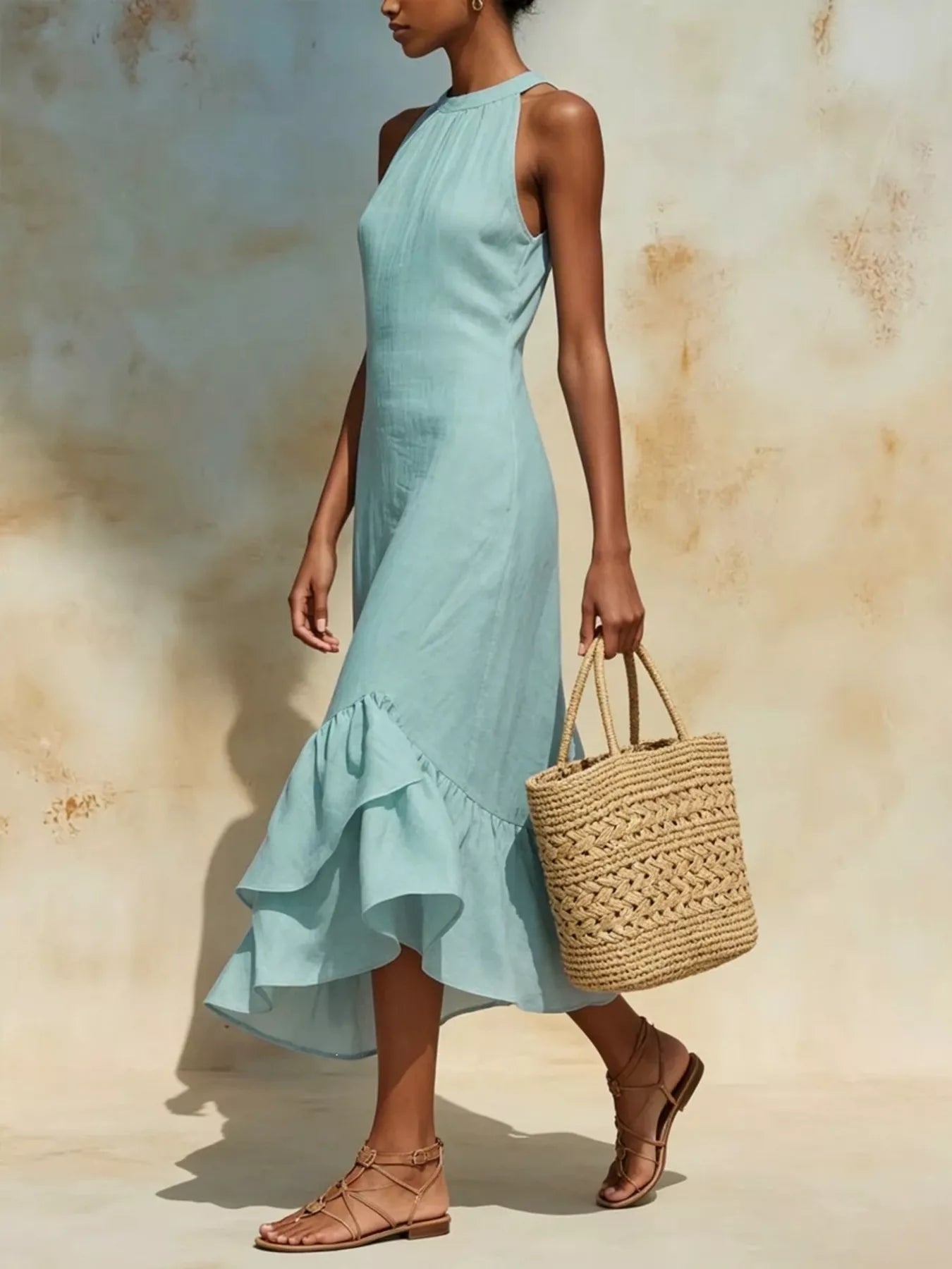 Full Size Ruffle Hem Sleeveless Midi Dress Plus Size