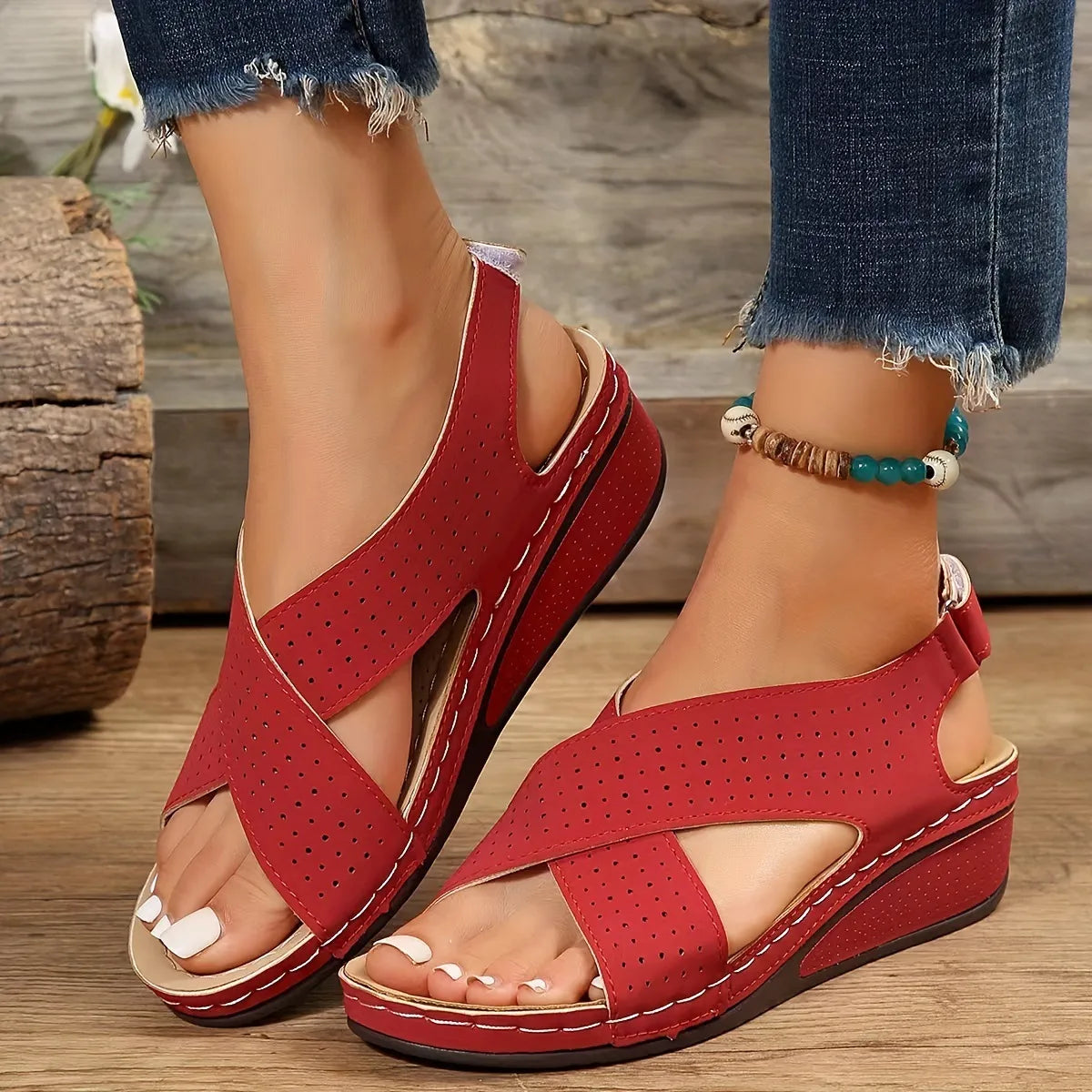 Criss-Cross Comfort Wedge Sandals