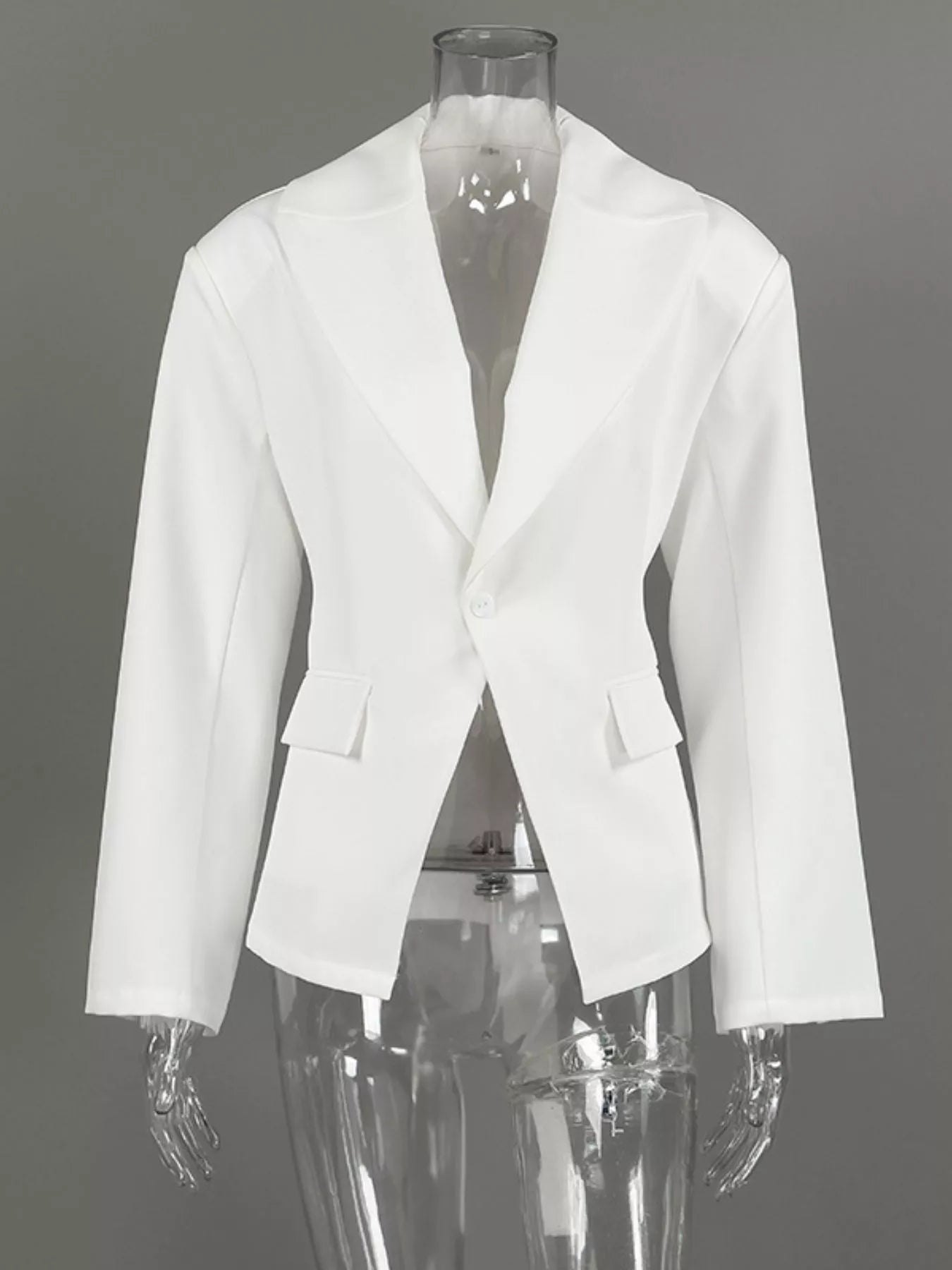 One Button Padded Shoulders Blazer