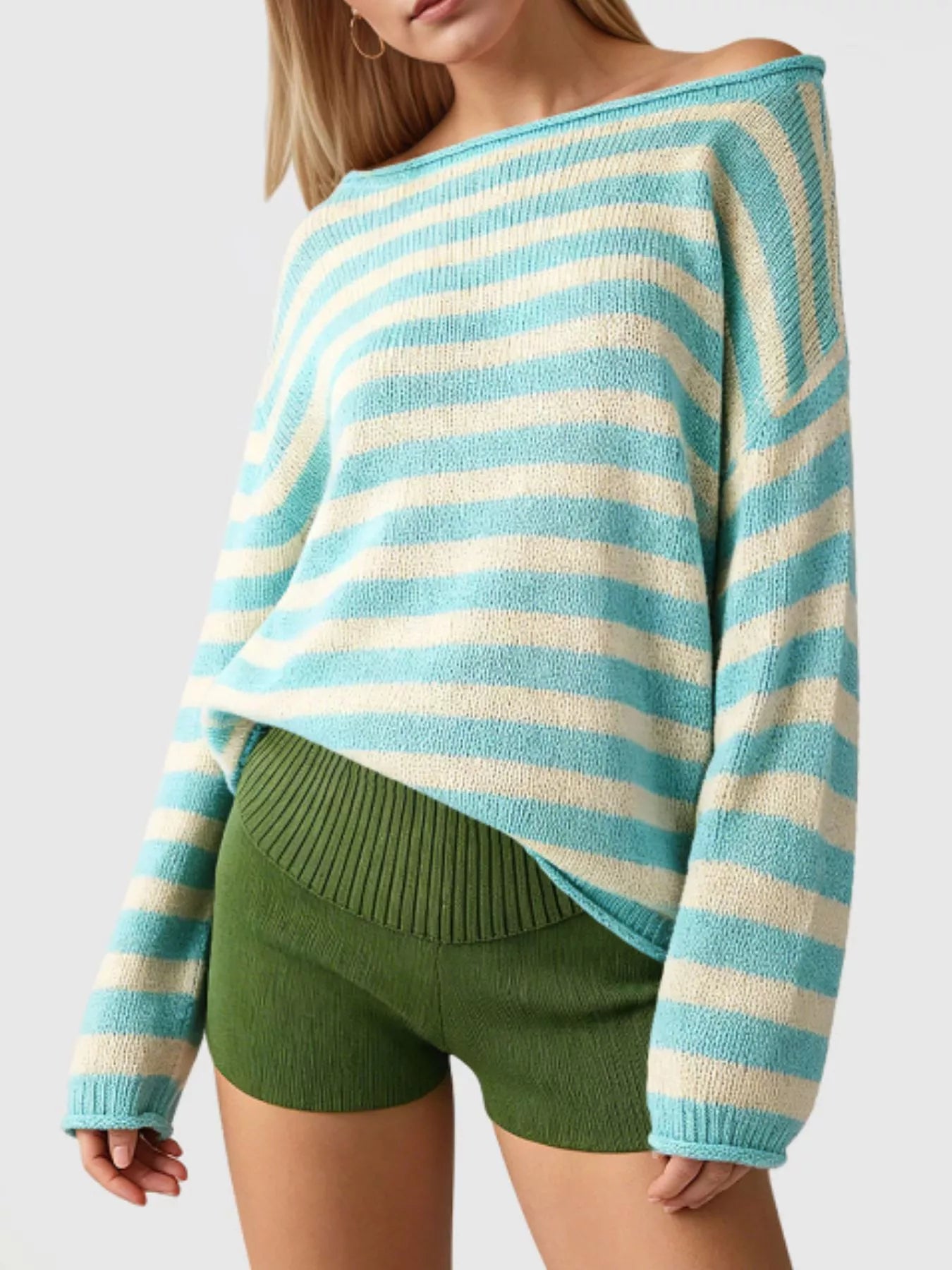 Casual Striped Boat Neck Sweater