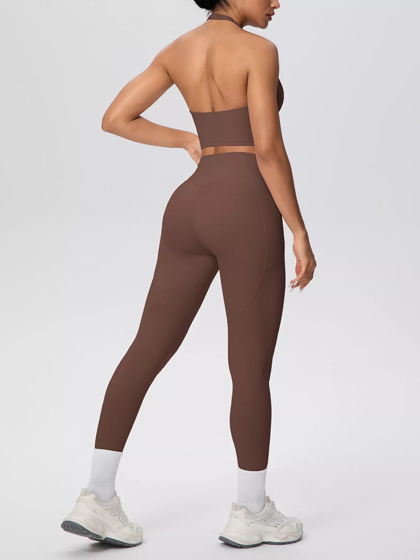 Halter Neck Crop Top and High-Waisted Leggings Active Set