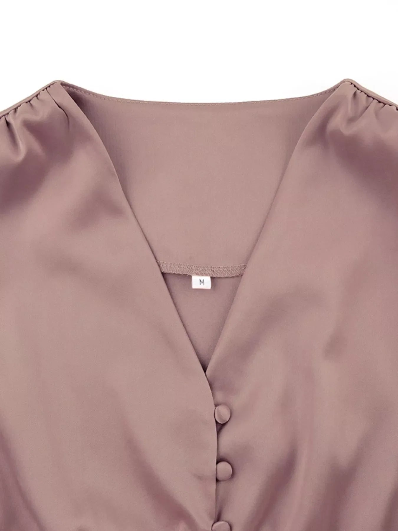 Elegant V-Neck Puff Sleeve Button-Down Midi Dress