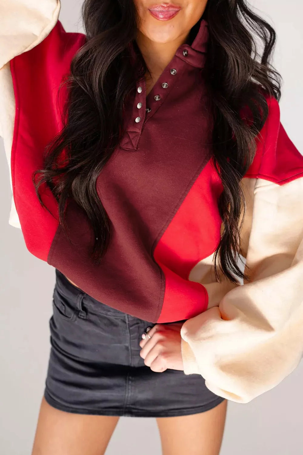 Color-Block Snap-Button Oversized Sweatshirt