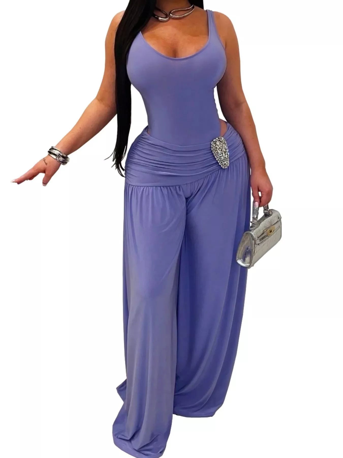 Cutout Detail Sleeveless Wide-Leg Jumpsuit