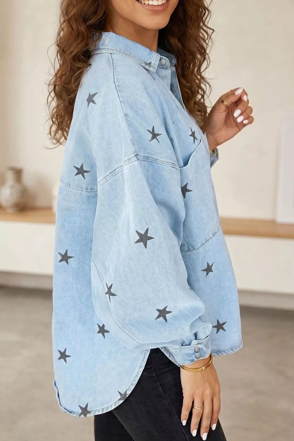 Light Wash Star Print Denim Jacket