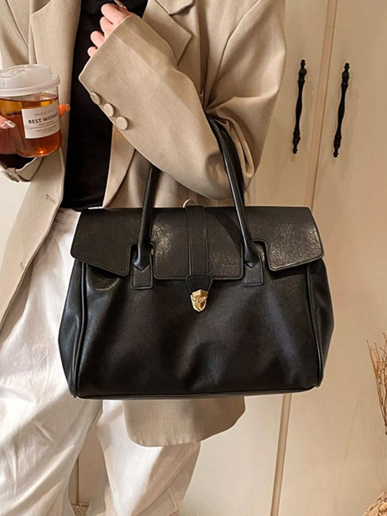 Buckle PU Leather Handbag