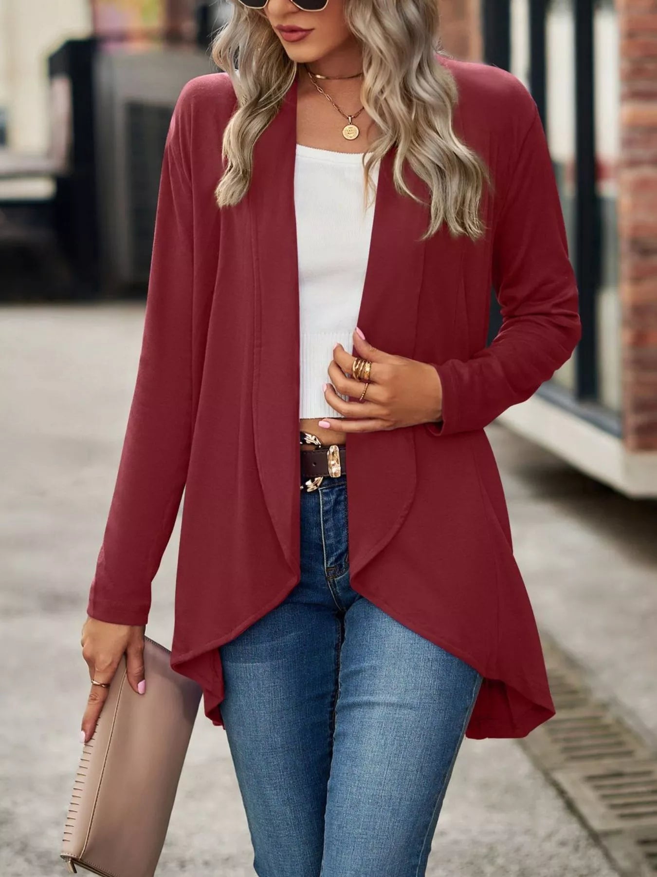 Open-Front Dropped Shoulder Cardigan