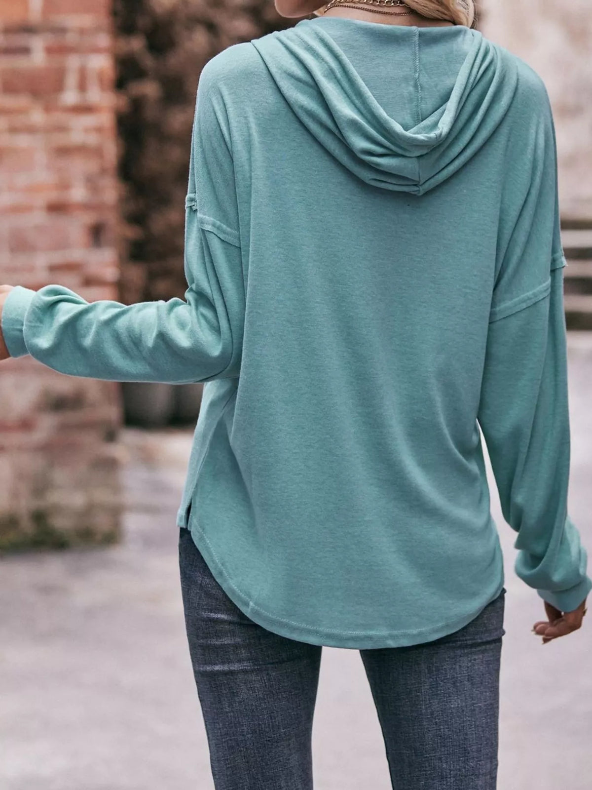 Drawstring Dropped Shoulder Hoodie