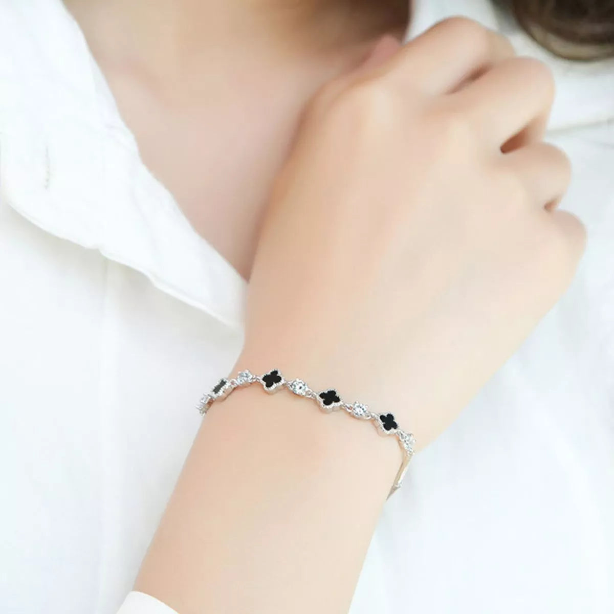 925 Sterling Silver Clover Charm Bracelet