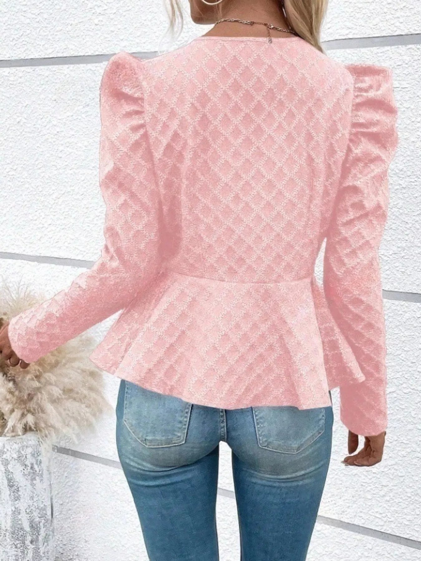 Puff Sleeve Textured Jacquard Jacket