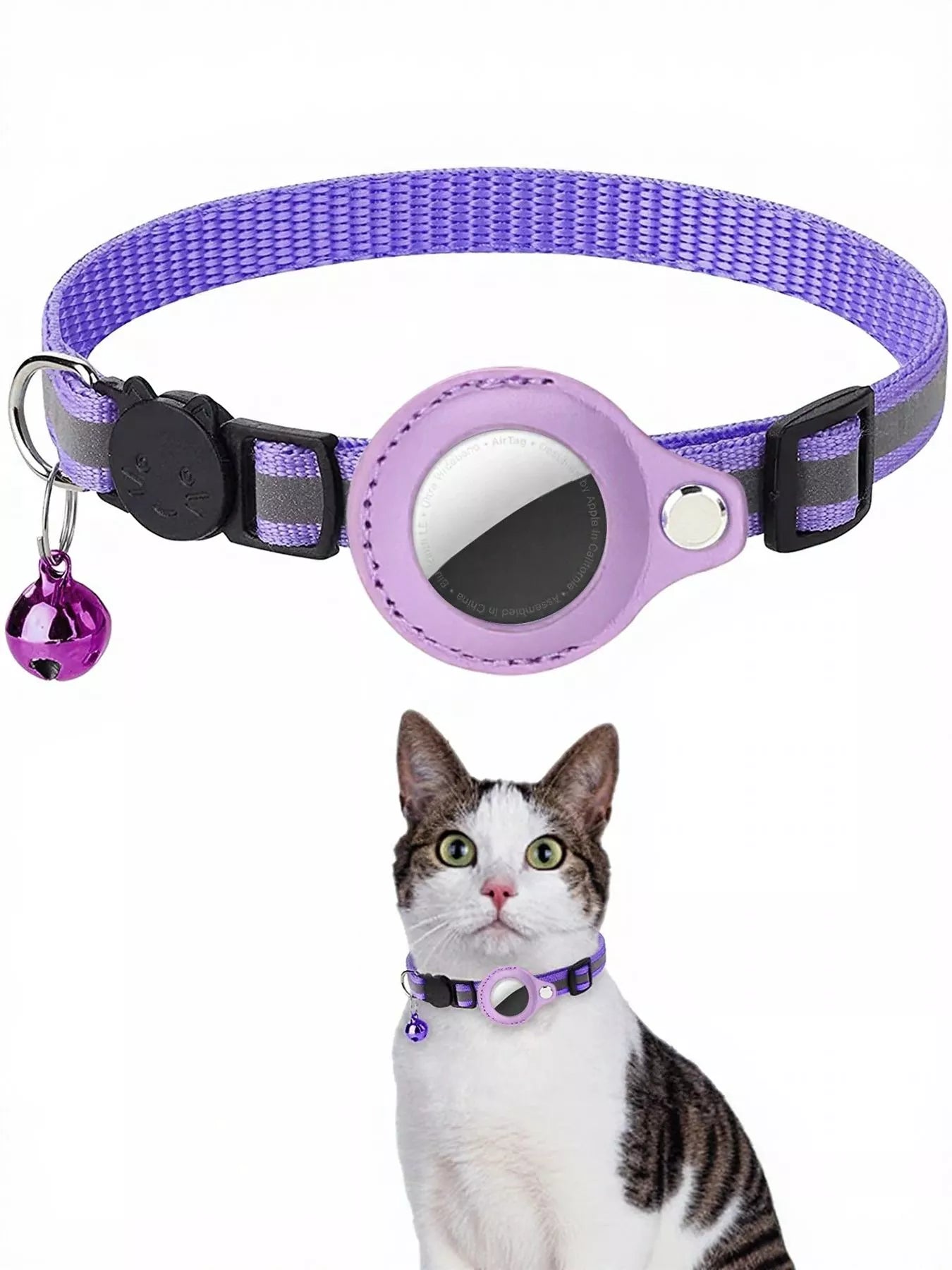 All Devices Airtag Reflective Pet Collar with Bell Anti-Lost Locator