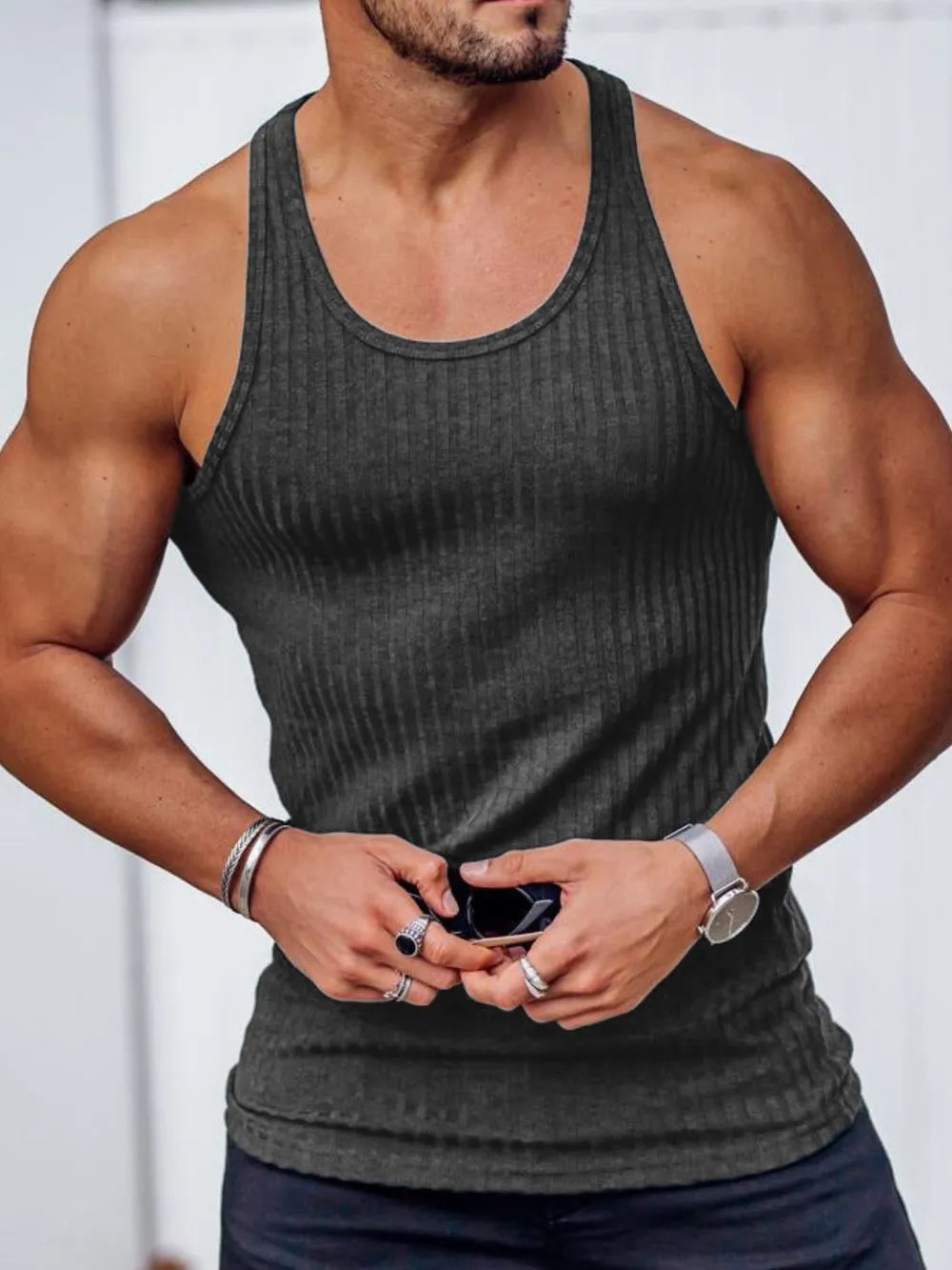 Men's Plus Size Round Neck Wide Strap Tank