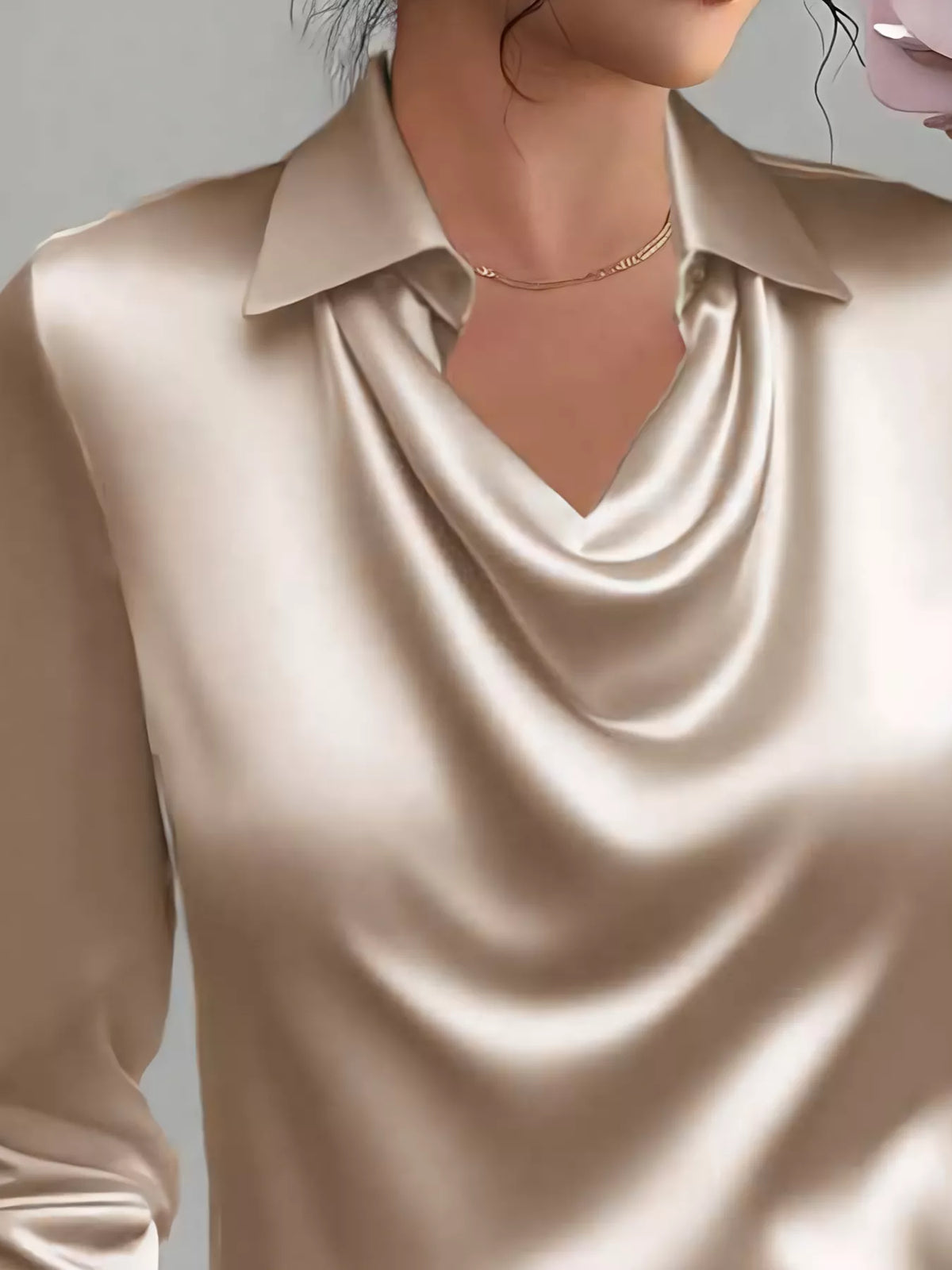 Satin Collared Neck Long Sleeve Blouse
