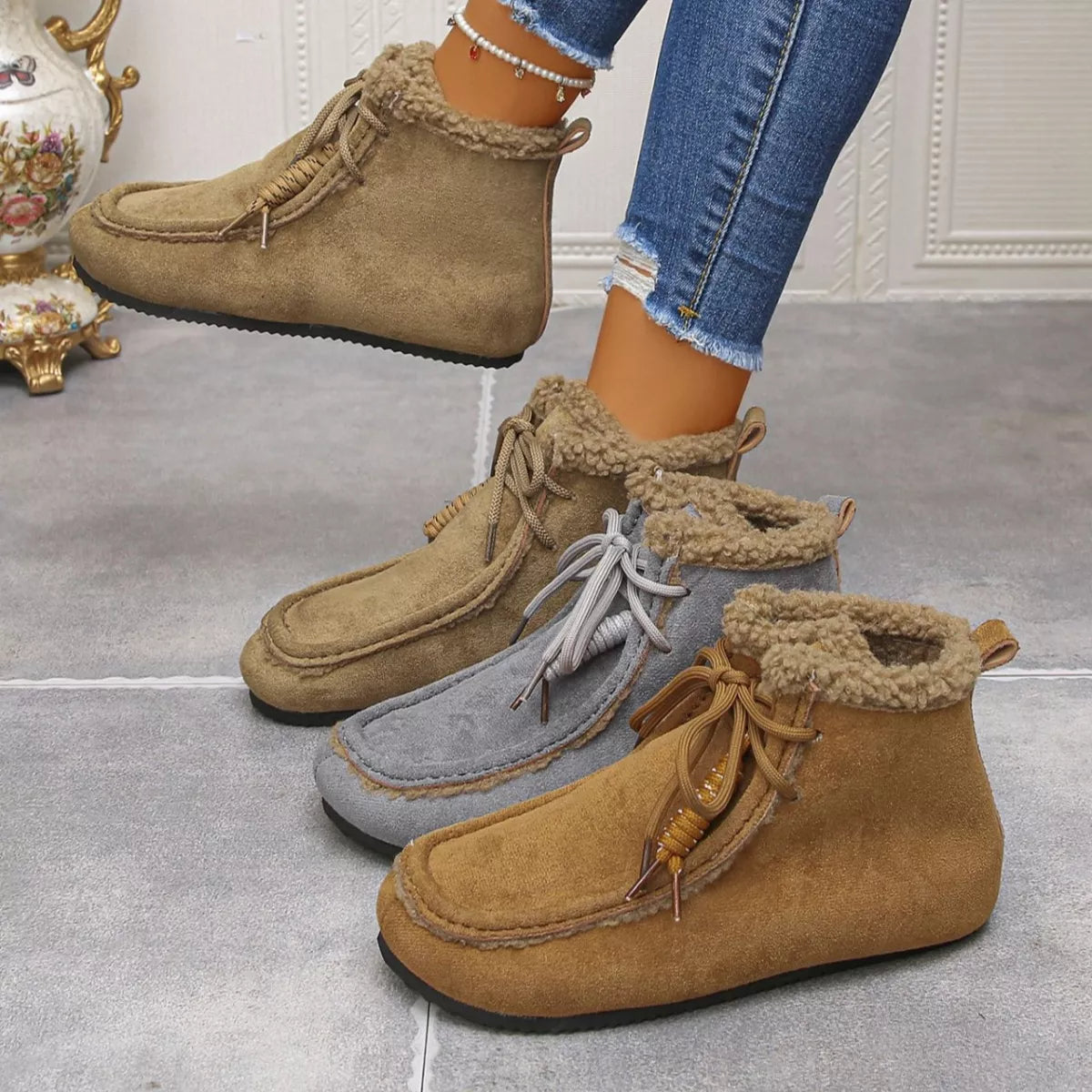 Lace Up Flats Ankle Boots