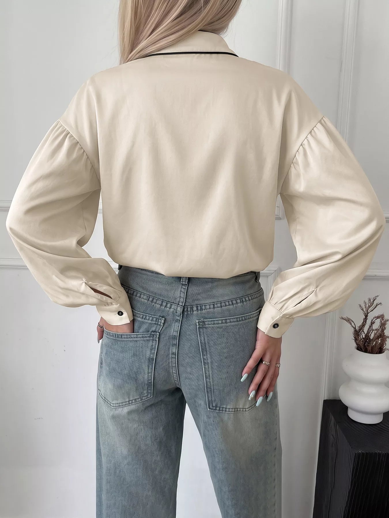 Contrast Trim Long Sleeve Shirt