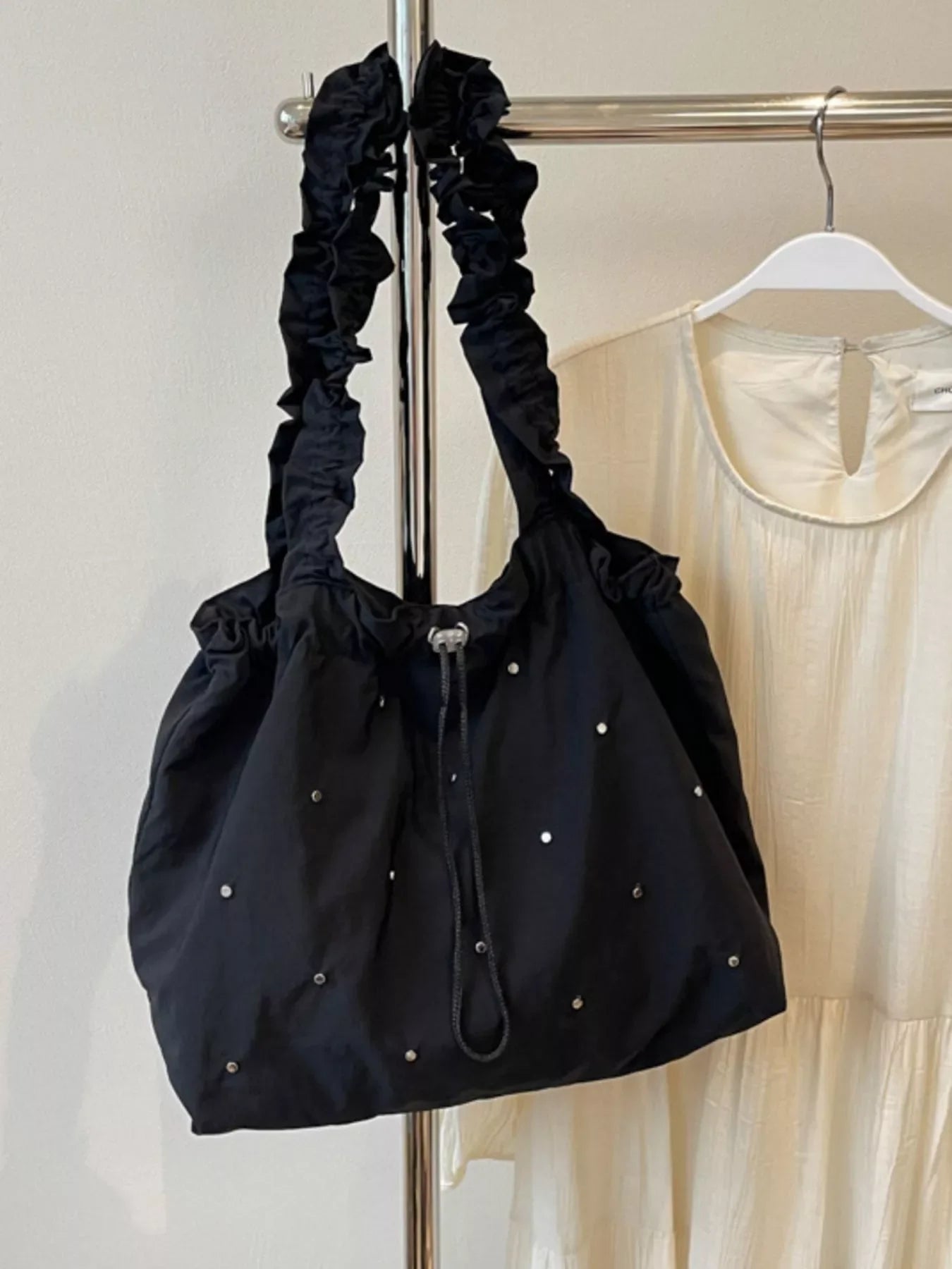Studded Ruched Strap Handbag