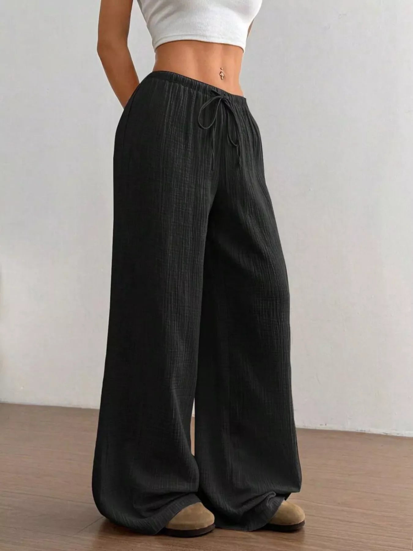 Wide-Leg Drawstring Pants
