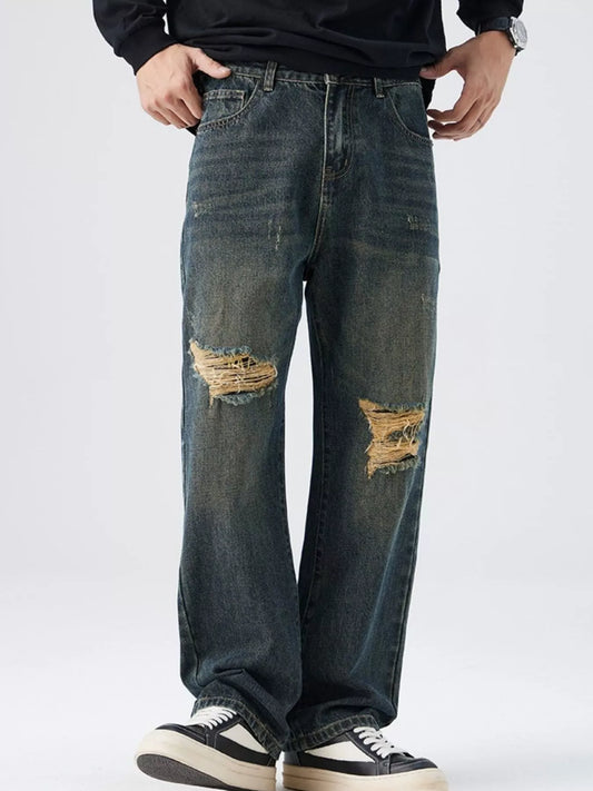 Men's Distressed Wide Leg Jeans