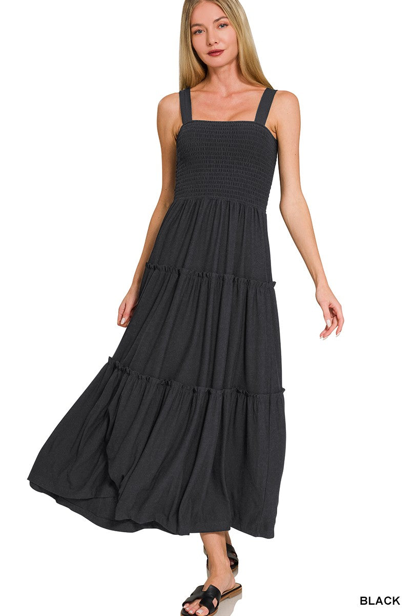 Zenana Smocked Tiered Midi Dress