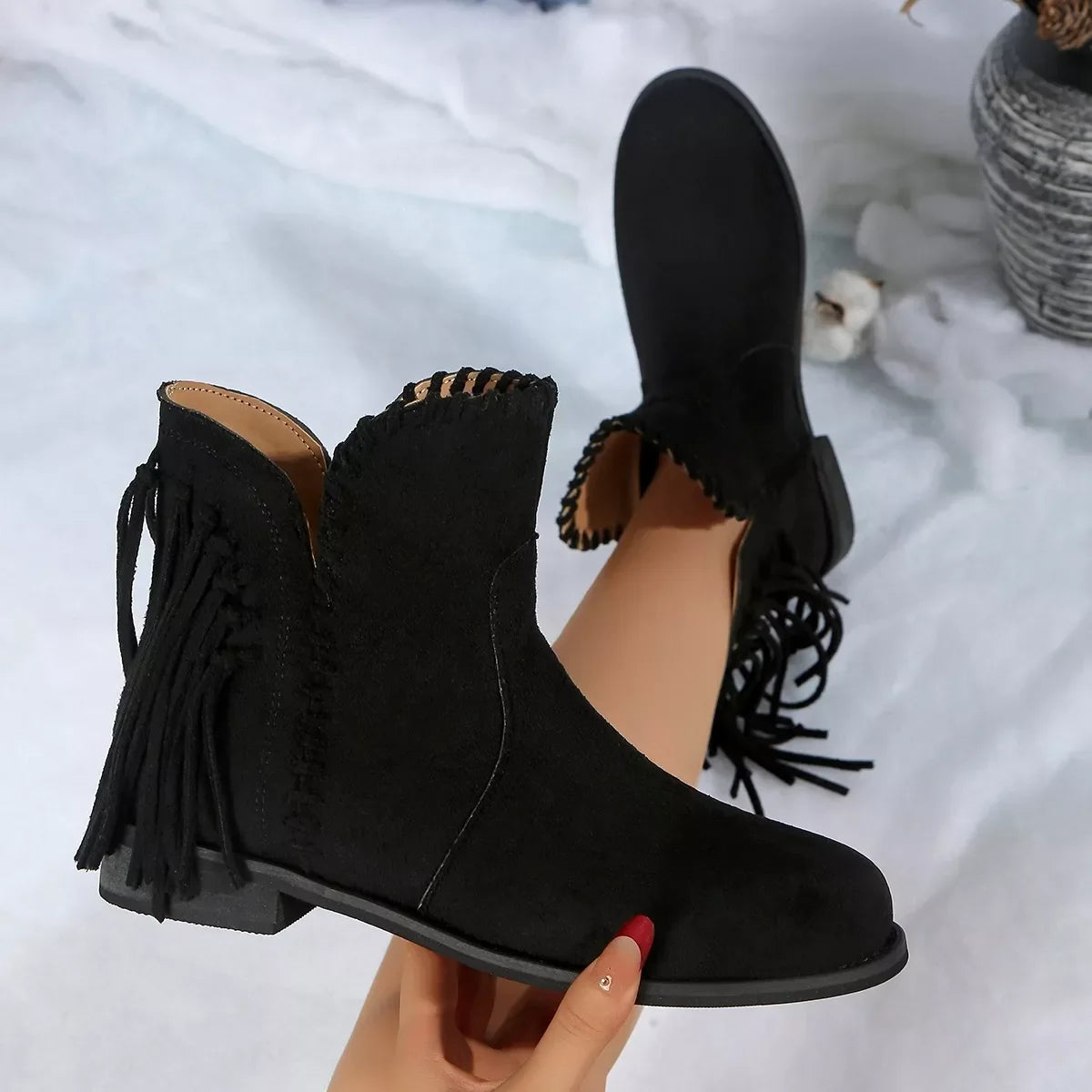 Fringe Point Toe Ankle Boots