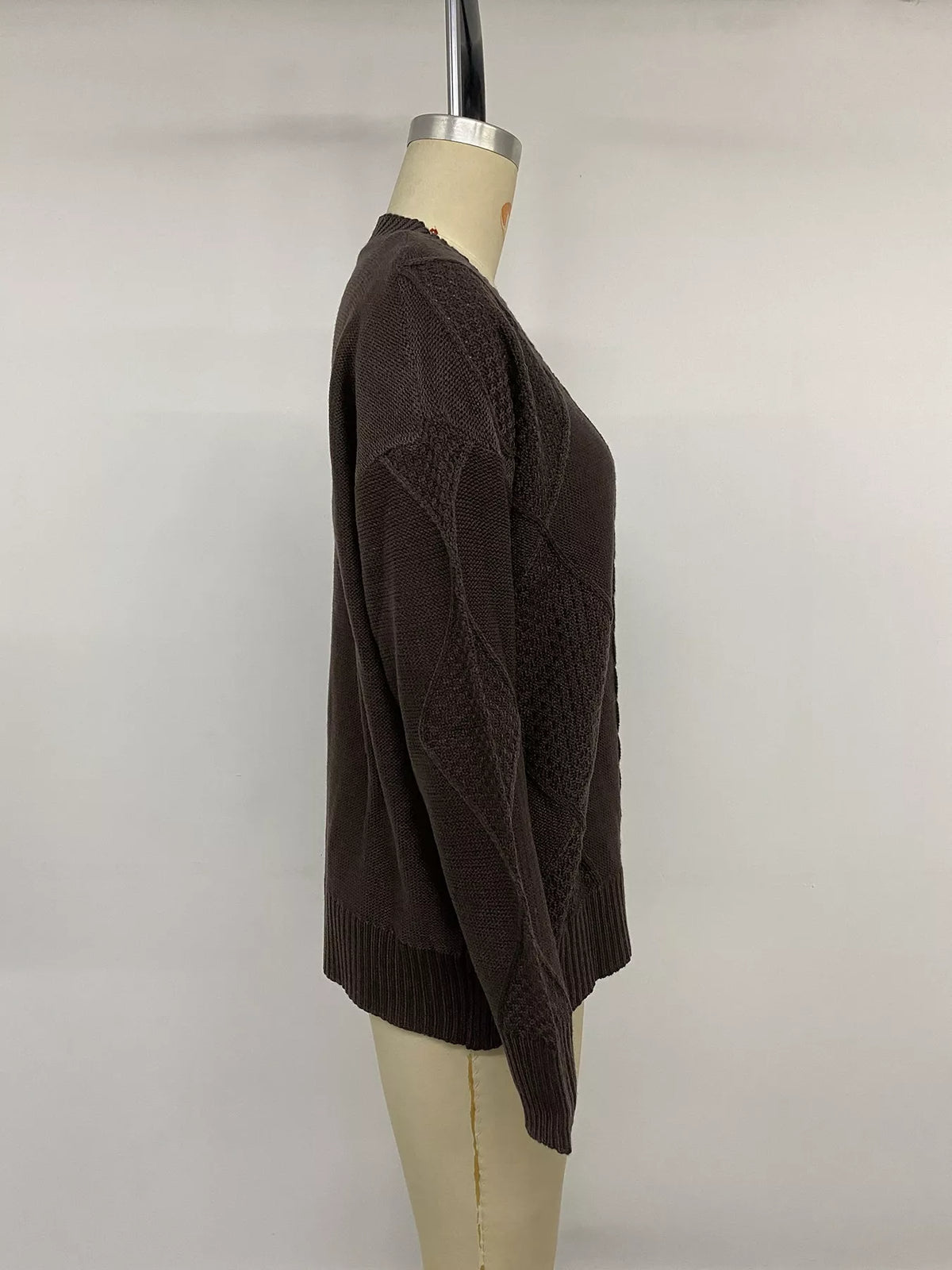 V-Neck Cable Knit Button-Down Cardigan