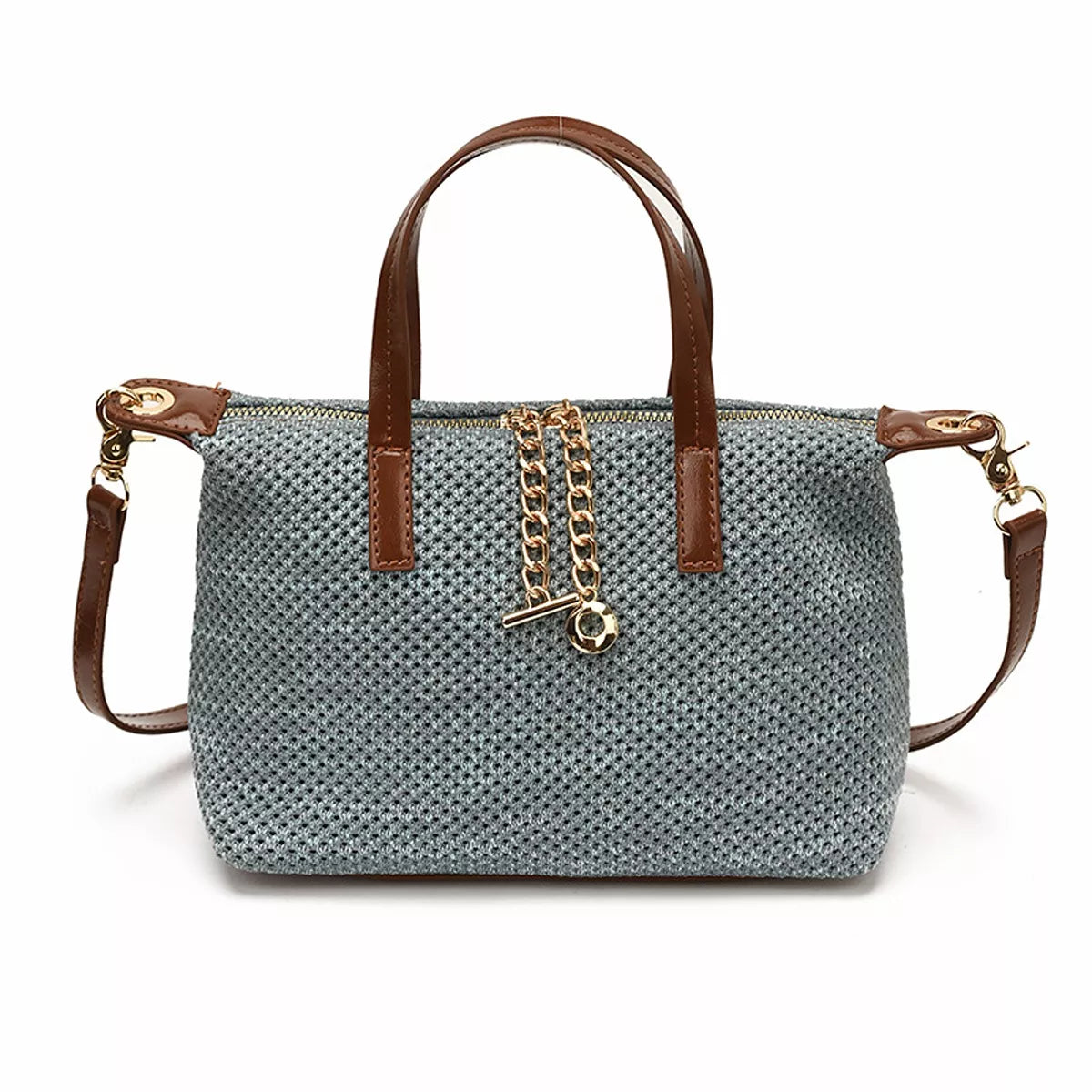 Woven Crossbody Bag with Leather Accents