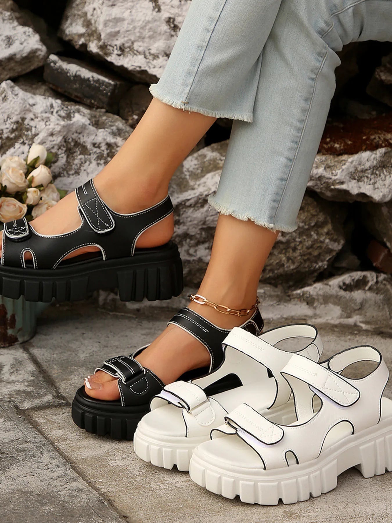 Platform Chunky Velcro Strap Sandals