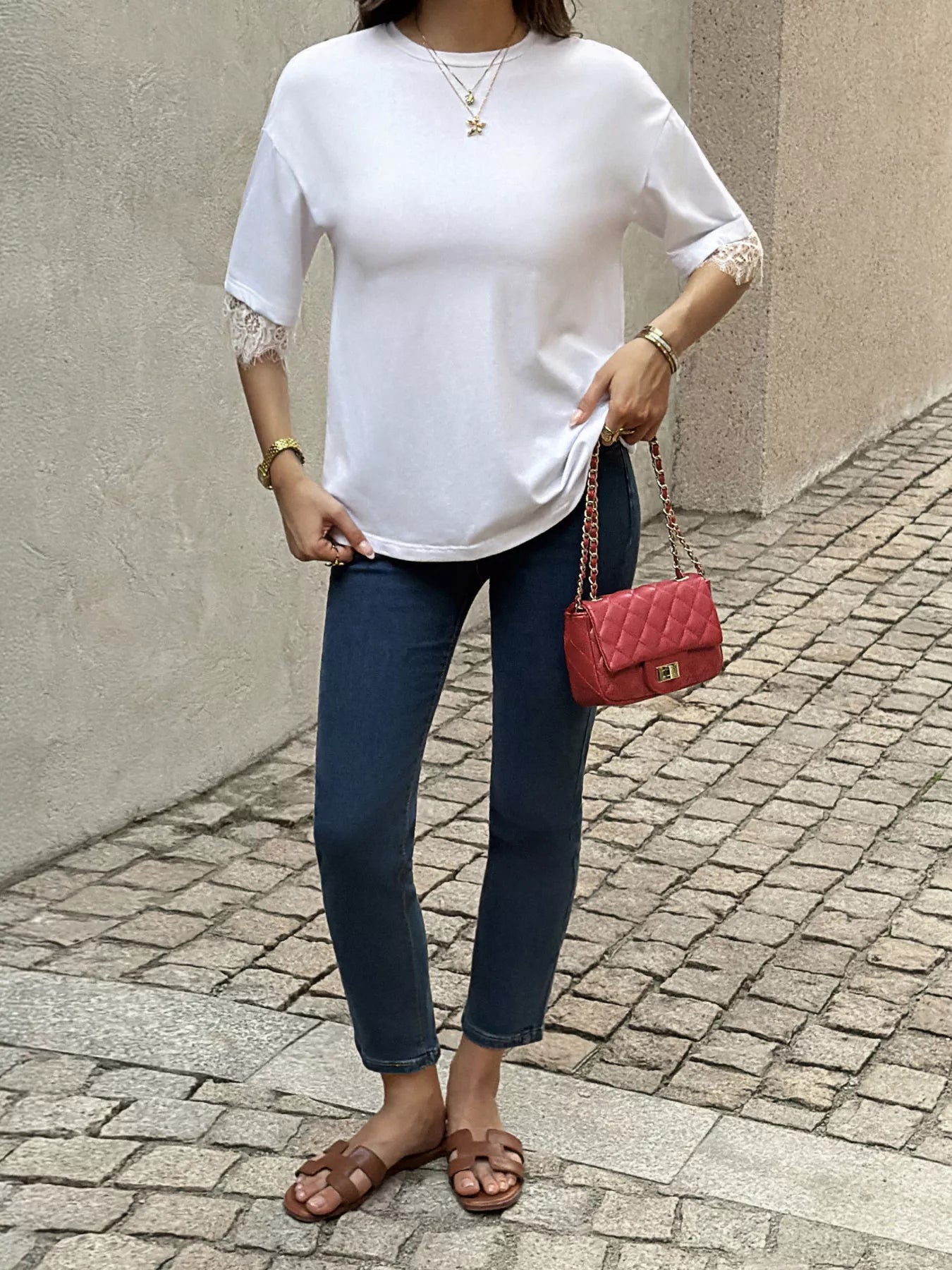 Lace Trimmed Casual T-Shirt