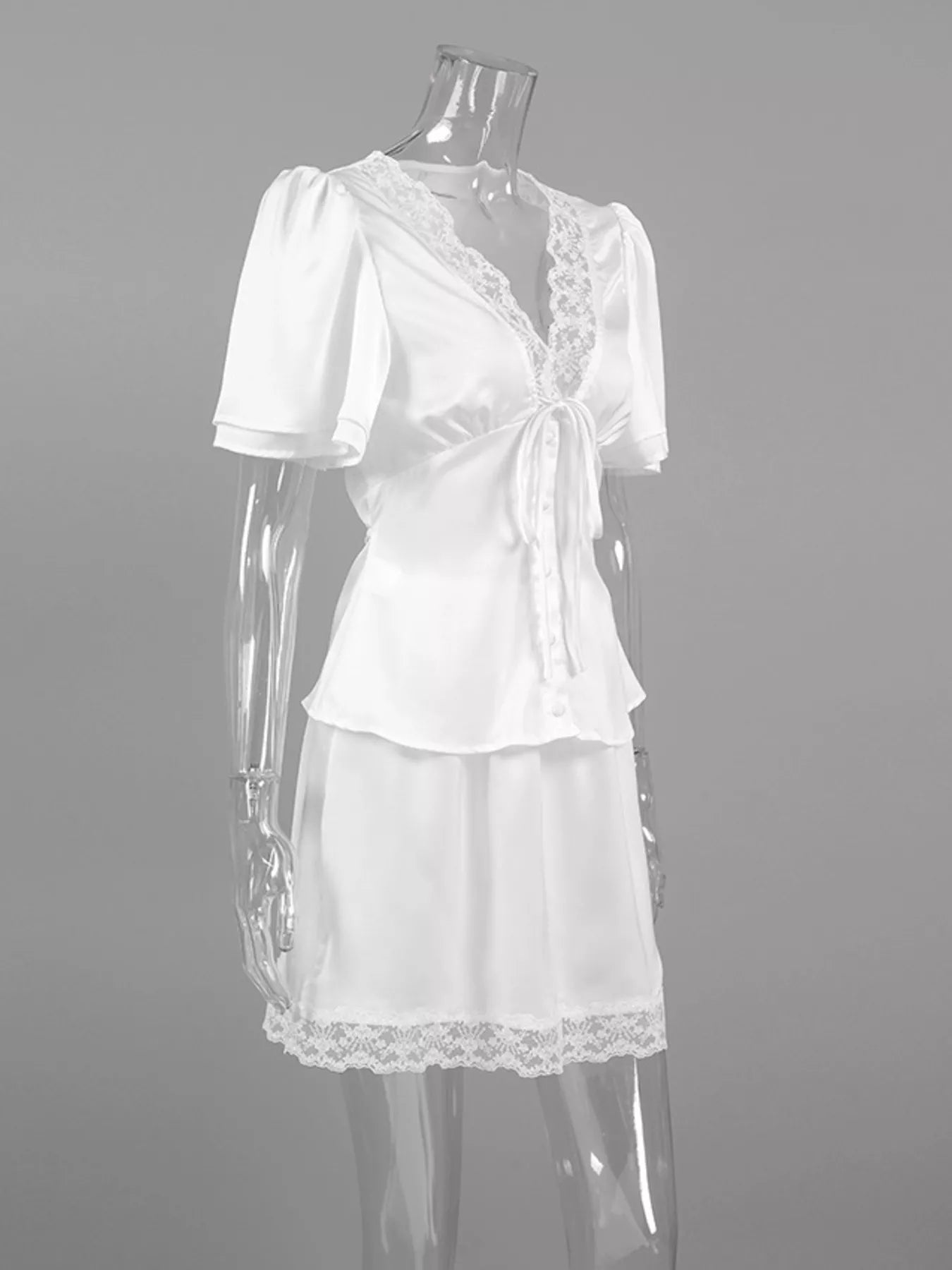 Lace Detail Short Sleeve Top and Skirt Set
