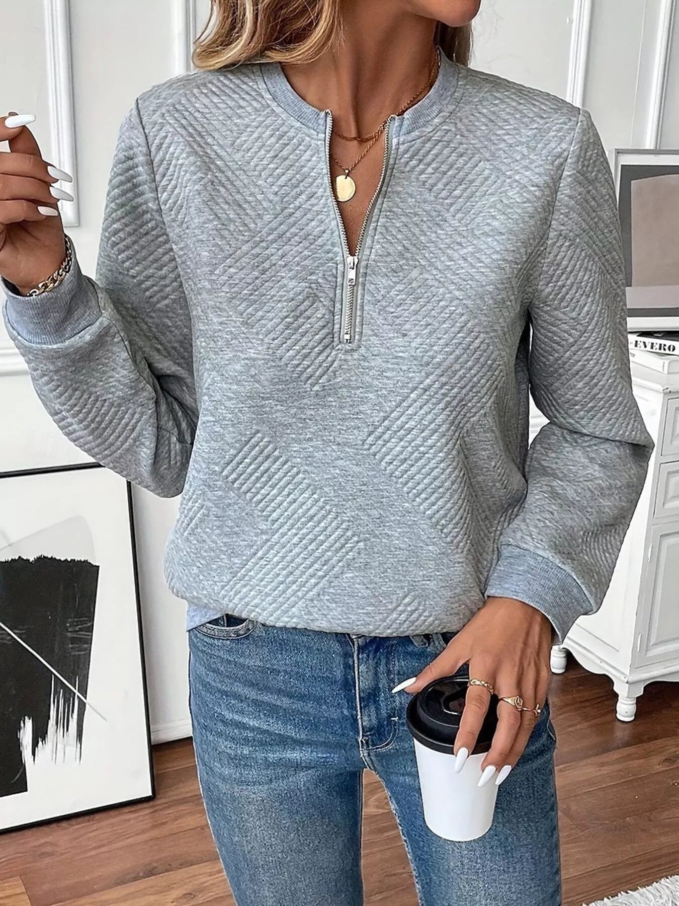 Textured Quarter-Zip Sweatshirt