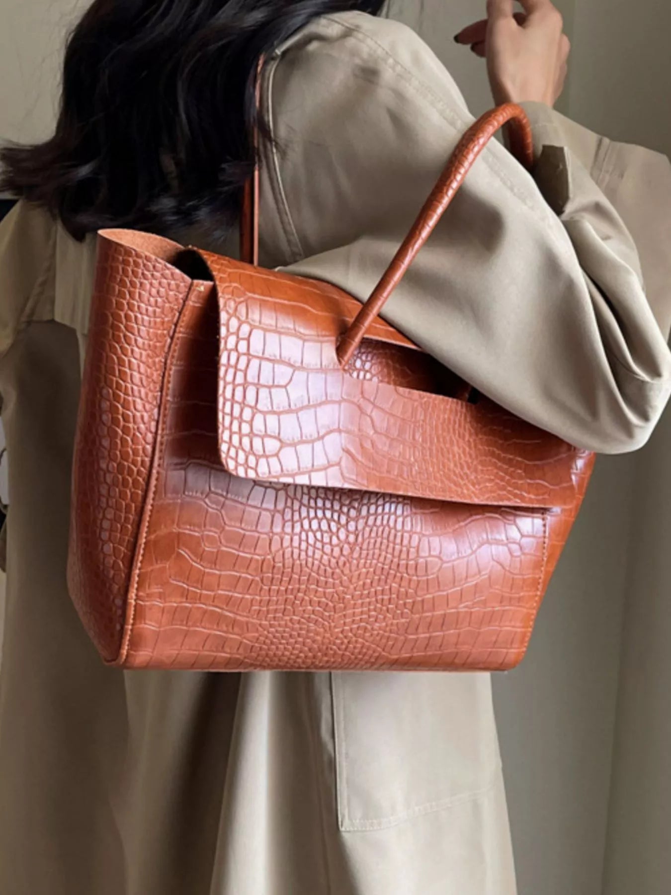 Crocodile Embossed Tote Bag