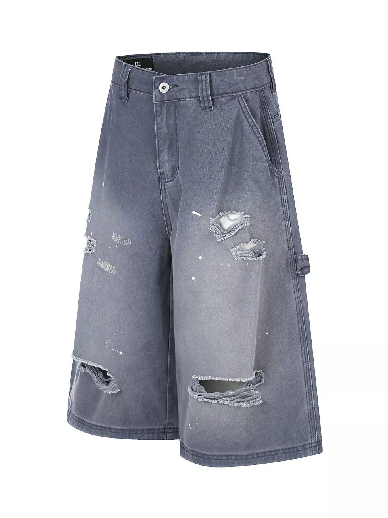 Men's Distressed Wide-Leg Denim Capris