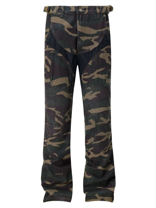 Men's Camouflage Bootcut Jeans with Seam Detail
