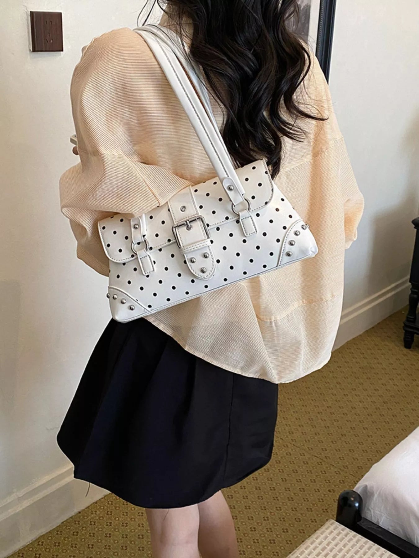 Polka Dot Studded Shoulder Bag
