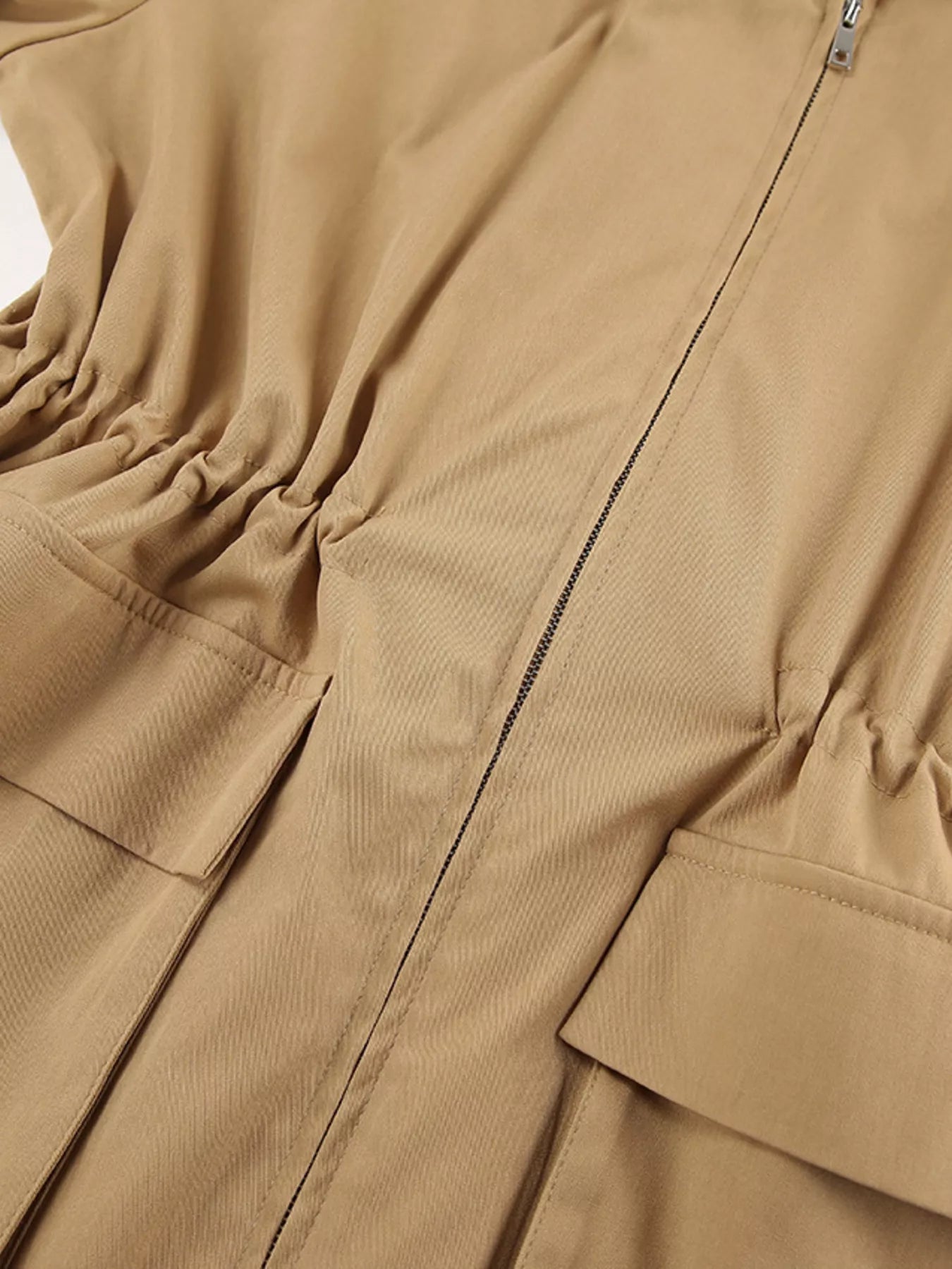 Oversized Contrast Collar Jacket with Drawstring Waist