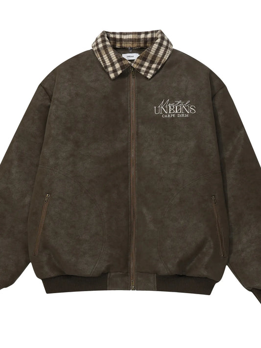 Men's Plaid Collar Detail Zip Up Jacket