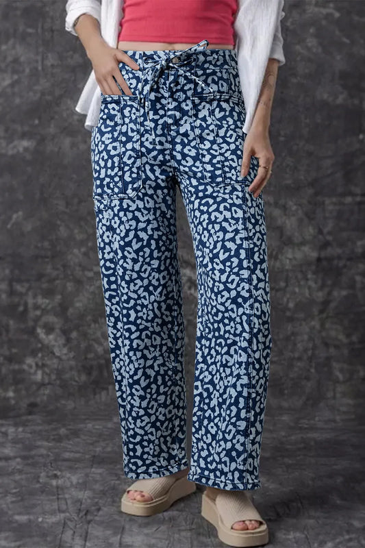 Leopard Print Wide Leg Jeans