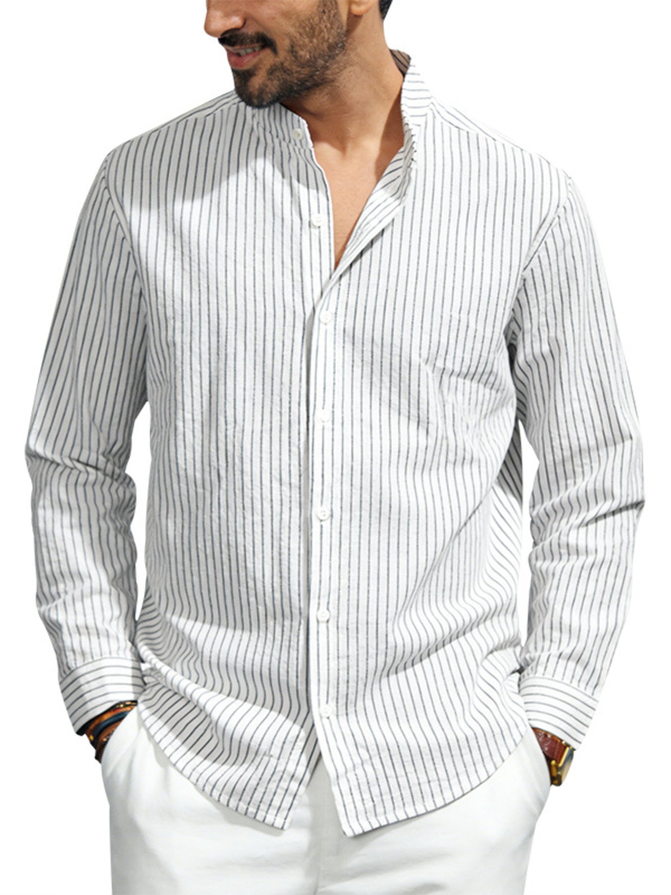 Men's Full Size Striped Long Sleeve Shirt Plus Size